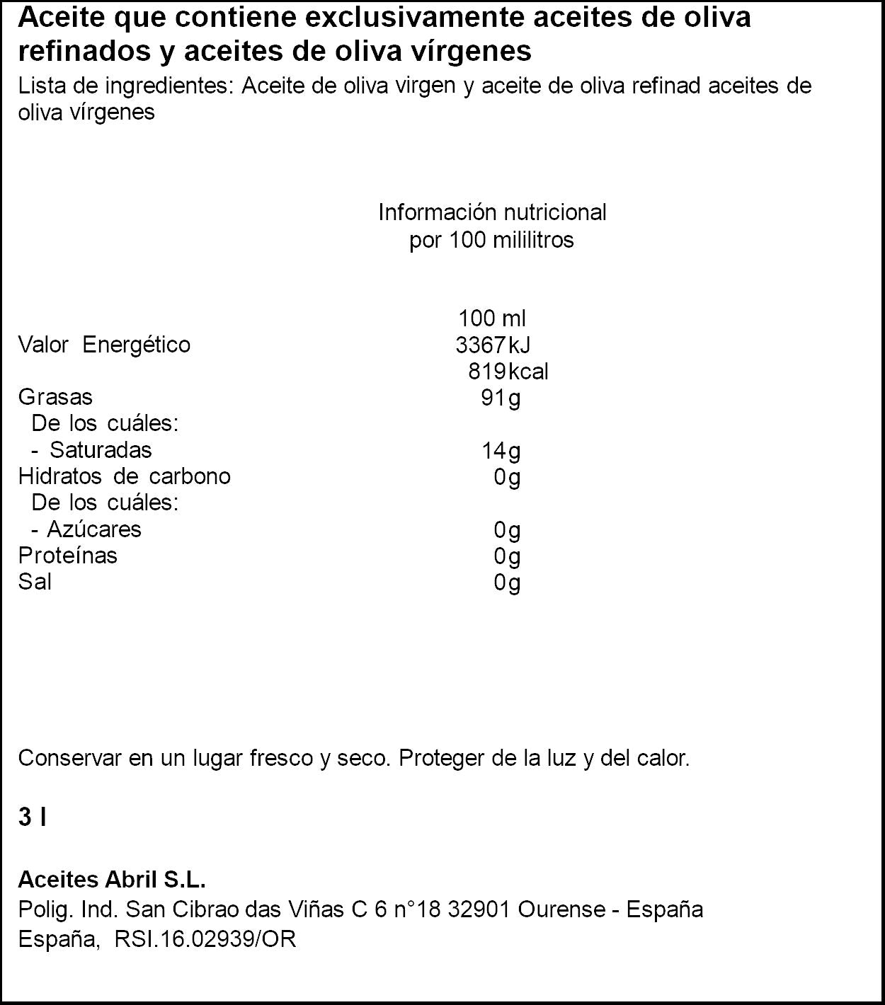 Aceite oliva sabor intenso Abril 3l