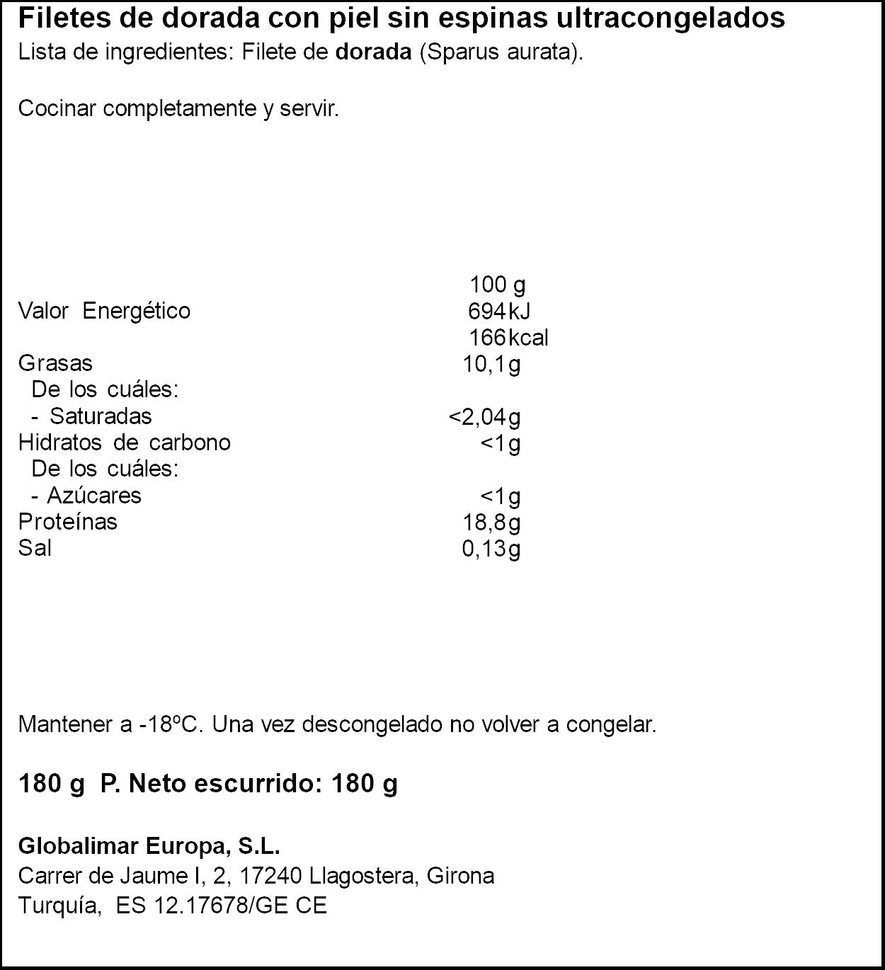 Filete dorada c/piel al vacio Aligator 180g