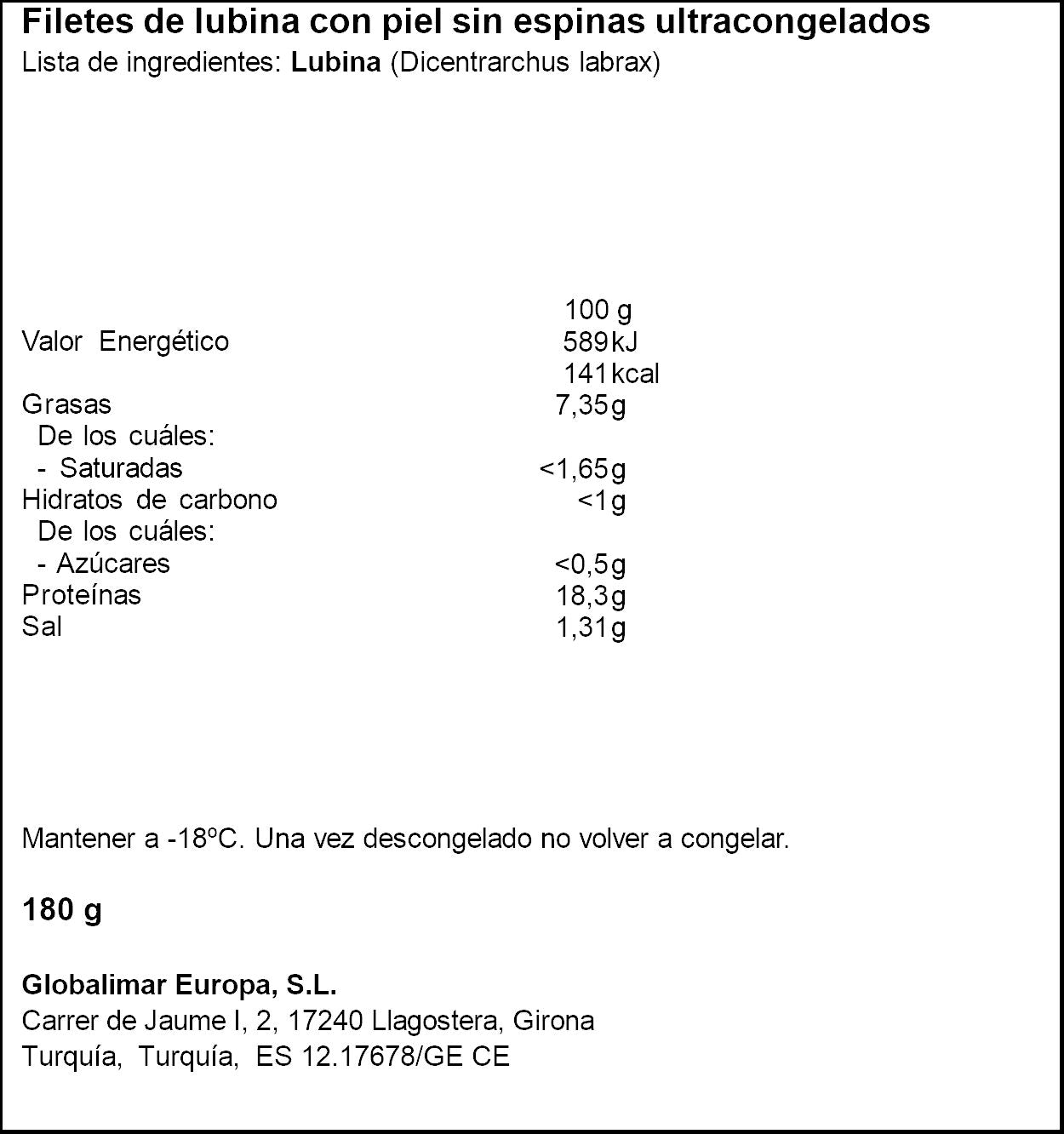 Filete lubina c/piel al vacio Aligator 180g