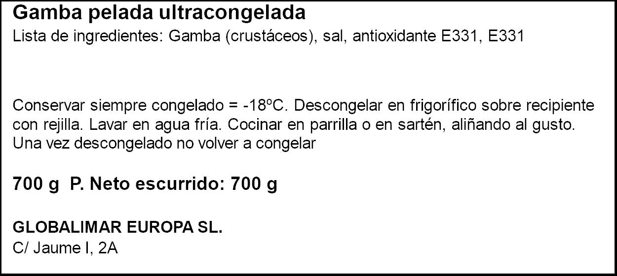 Gamba pelada 70/100 Aligator 700g