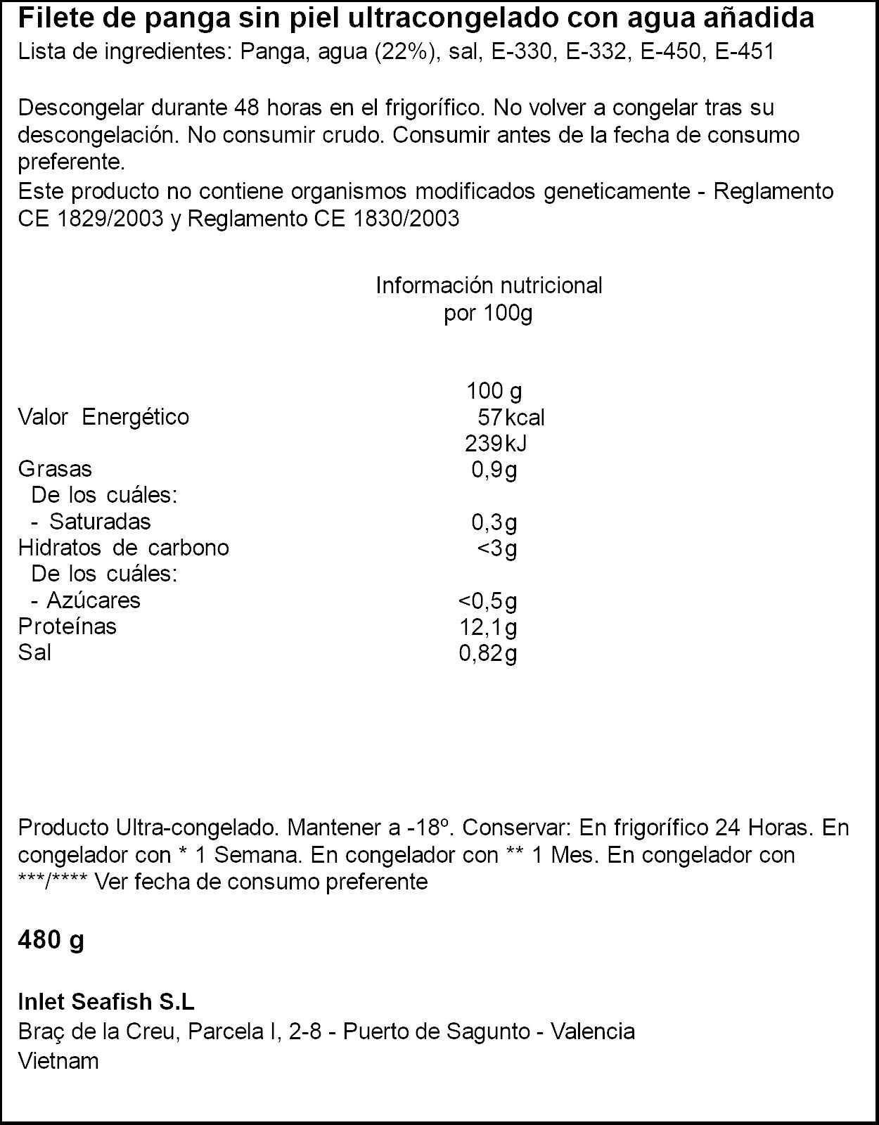 Filete panga filete congelado Exkimo 480g