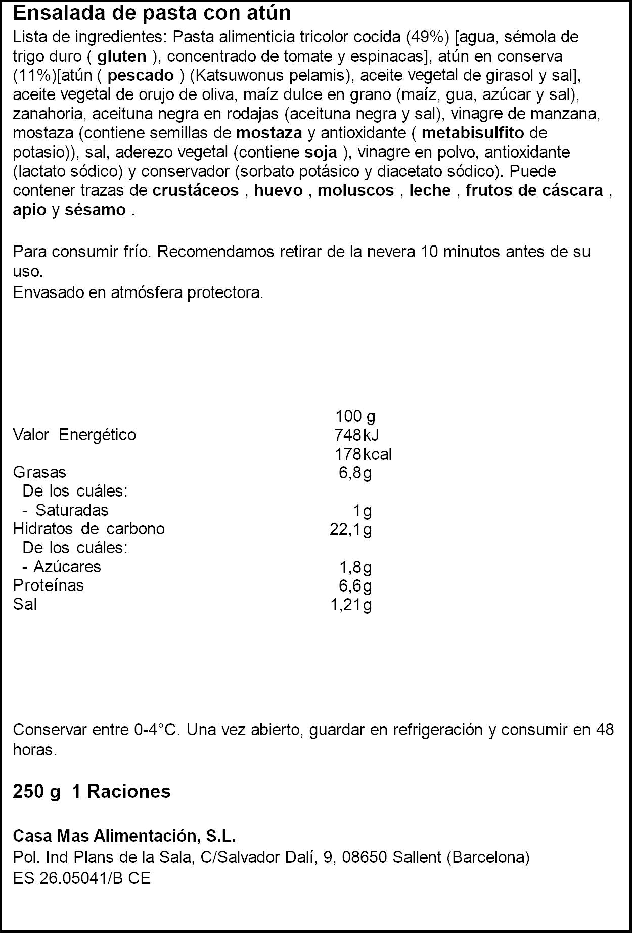 Ensalada pasta Casa mas 250g