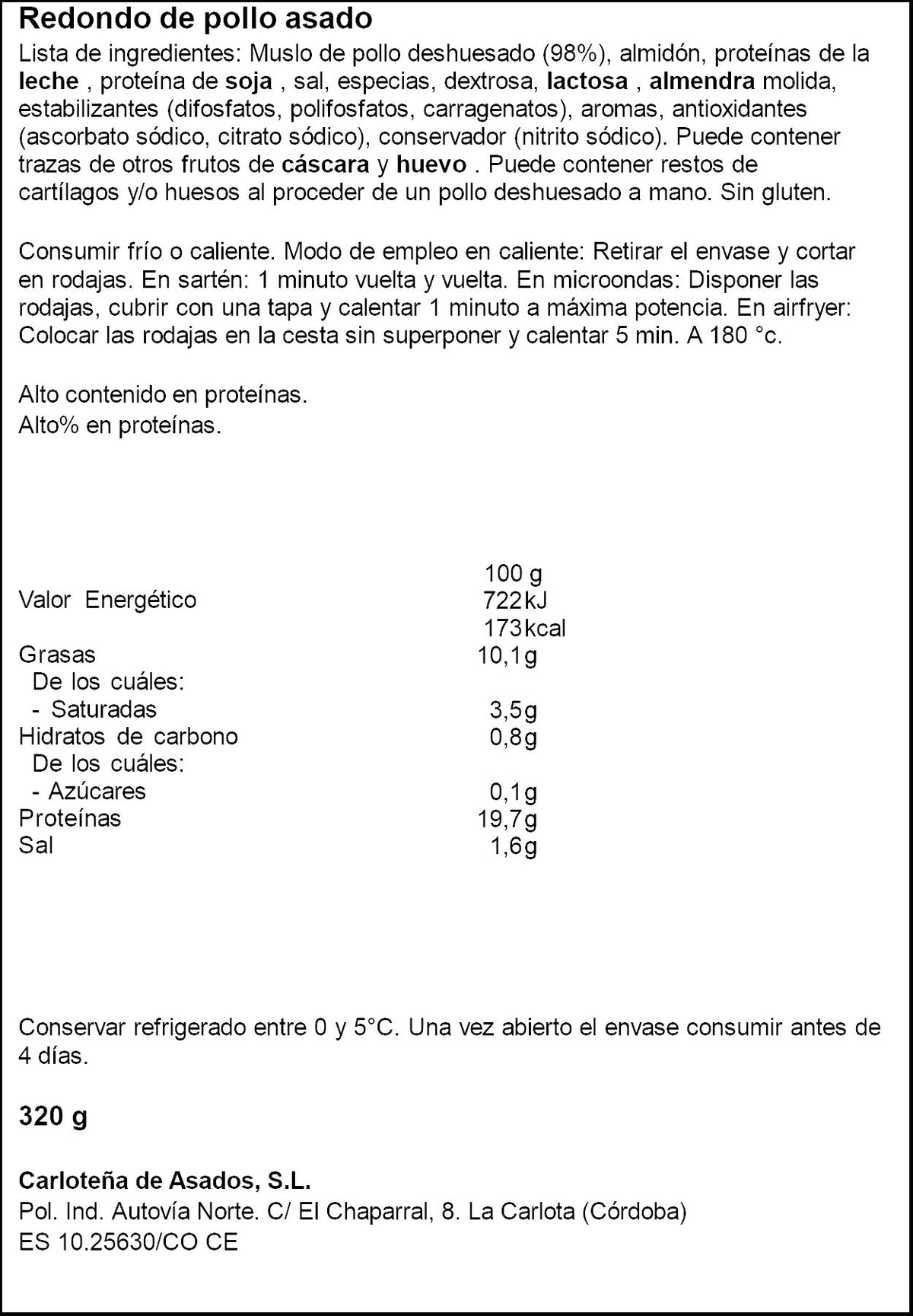 Redondo pollo asado La Carloteña 320g