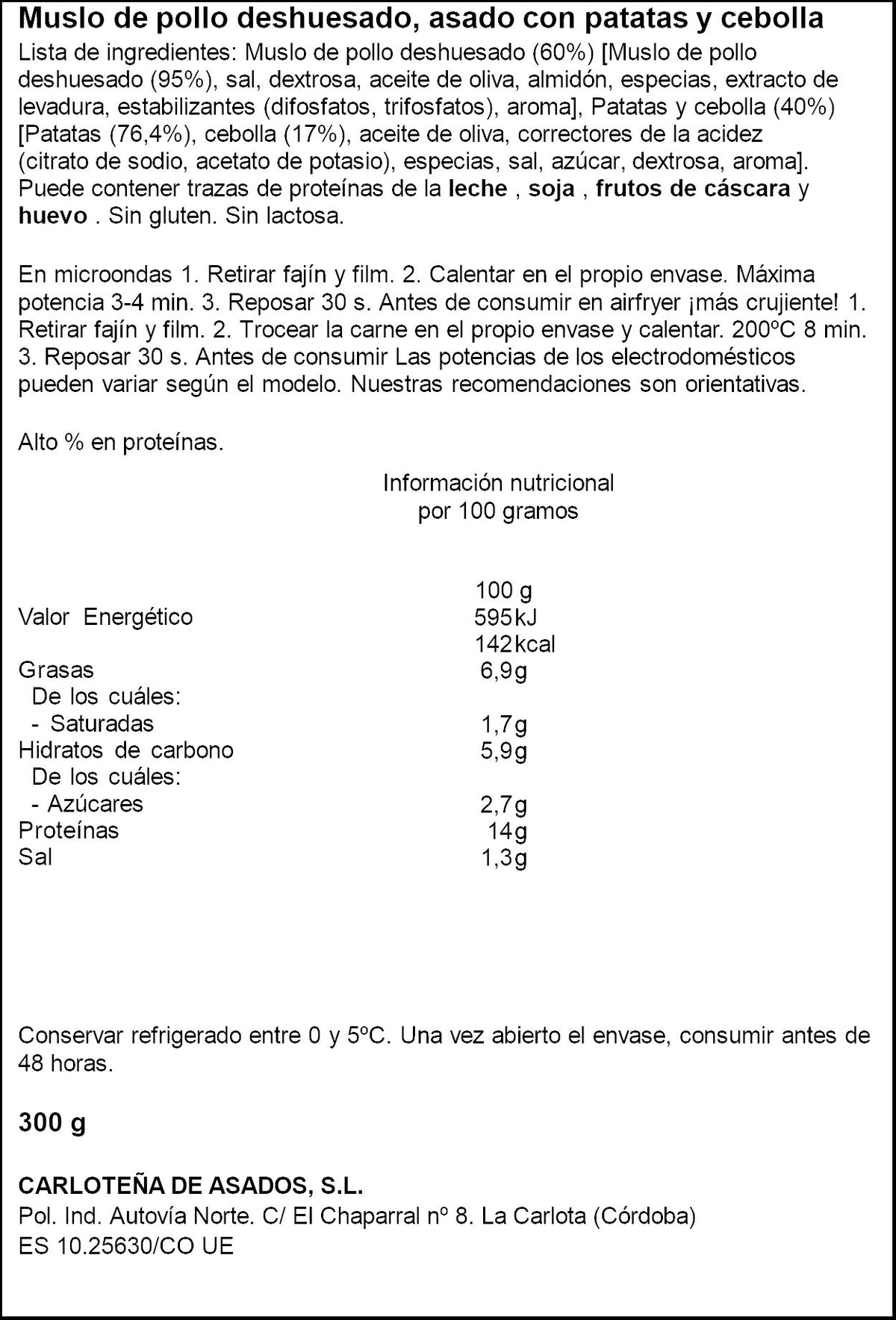 Muslo pollo asado c/ patata y cebolla La Carloteña 300g