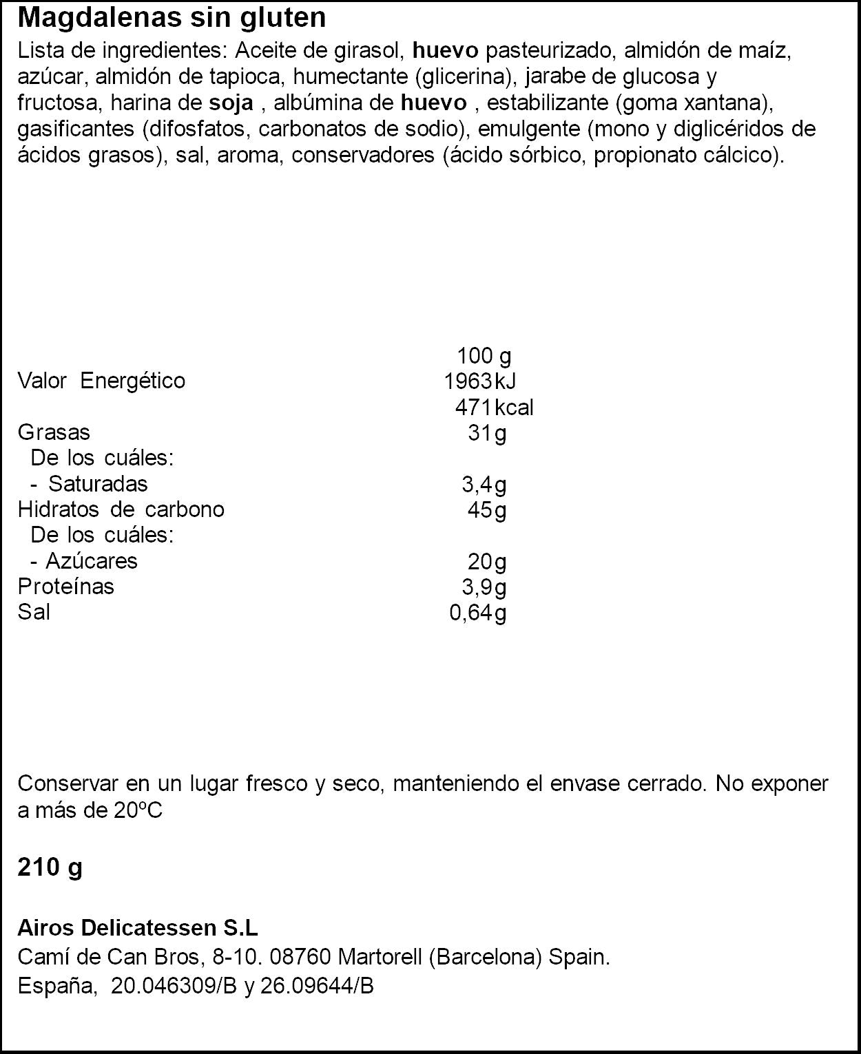 Magdalenas s/ gluten Airos 210g