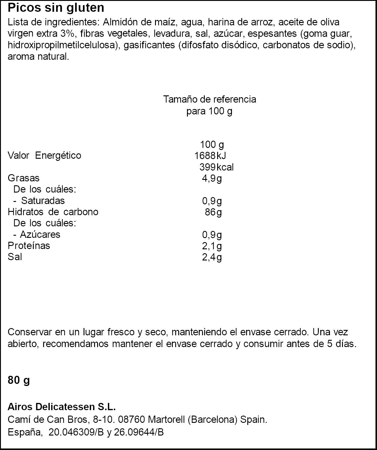 Picos s/gluten Airos 80g