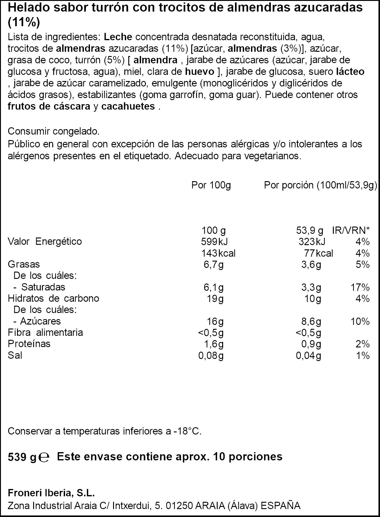 Helado bloque turron Nestle 1l
