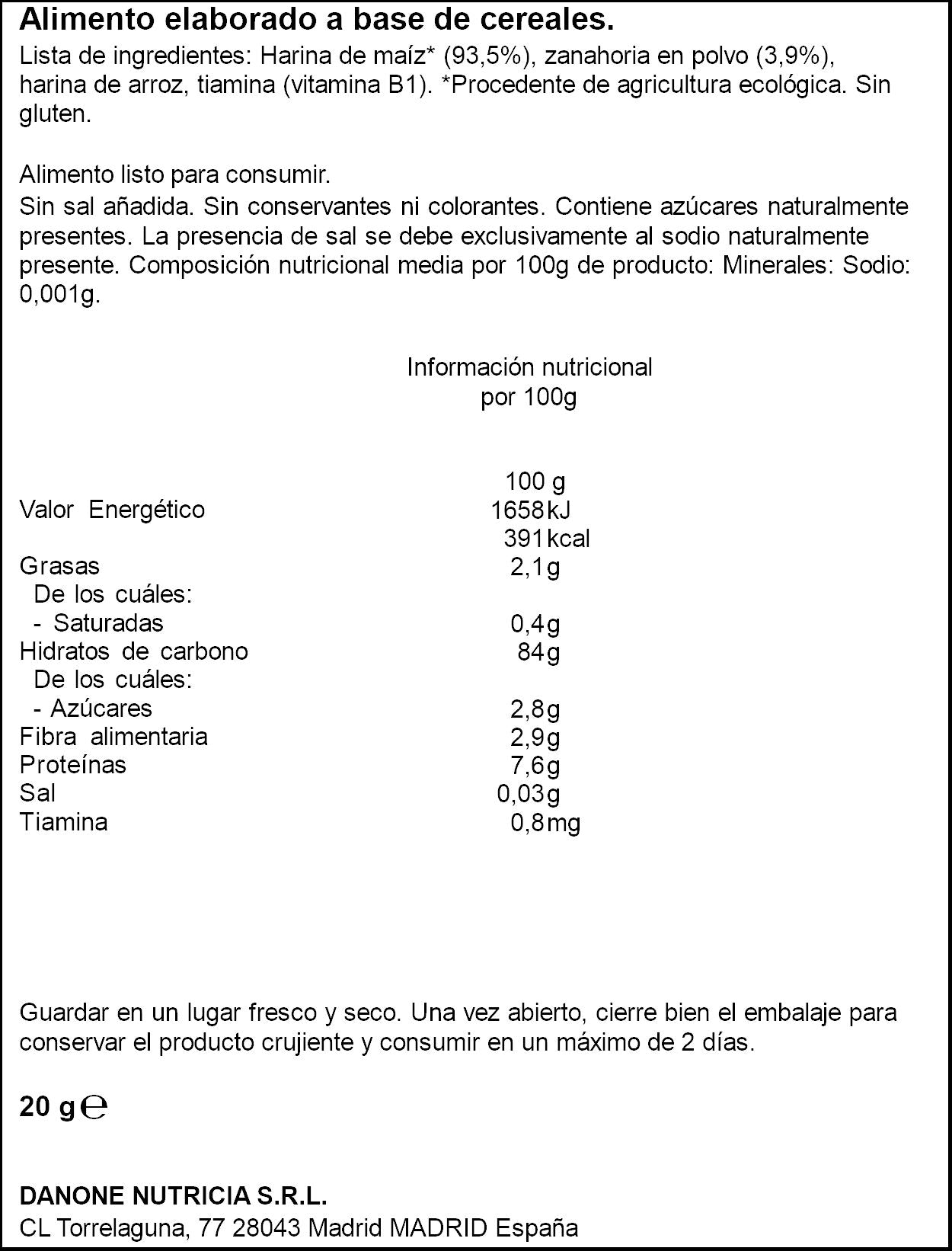 Snack maiz y zanahoria Blédina 20g