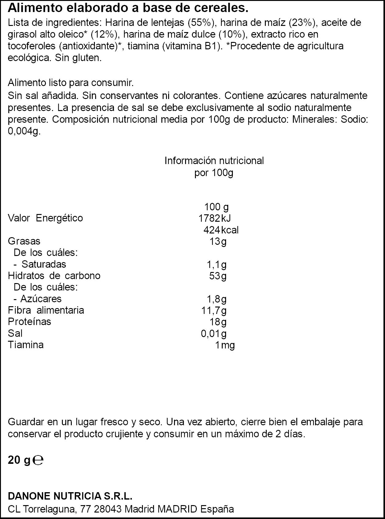 Snack flores de lenteja y maiz Blédina 20g