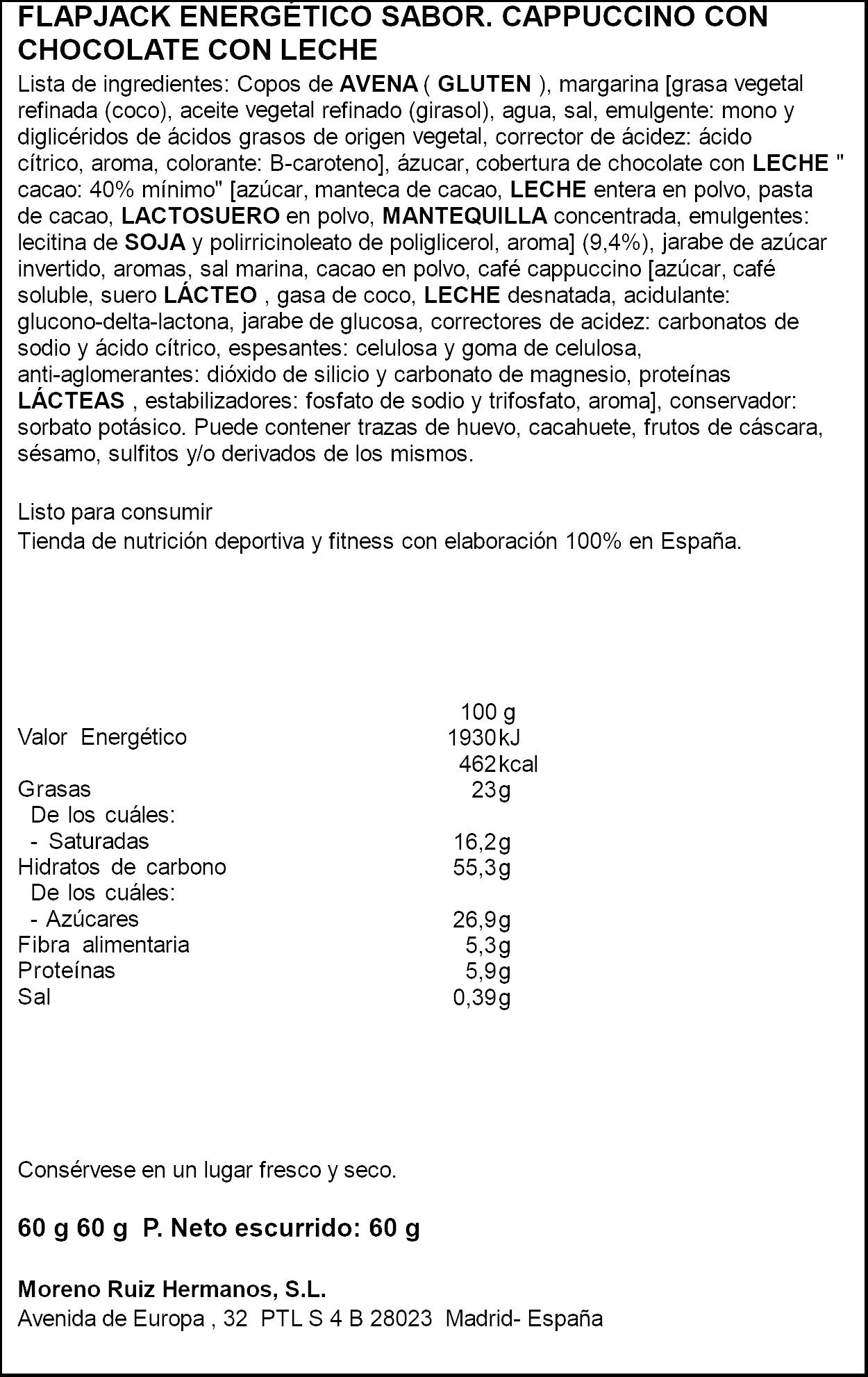 Barrita capuccino energetica Justloading 60g