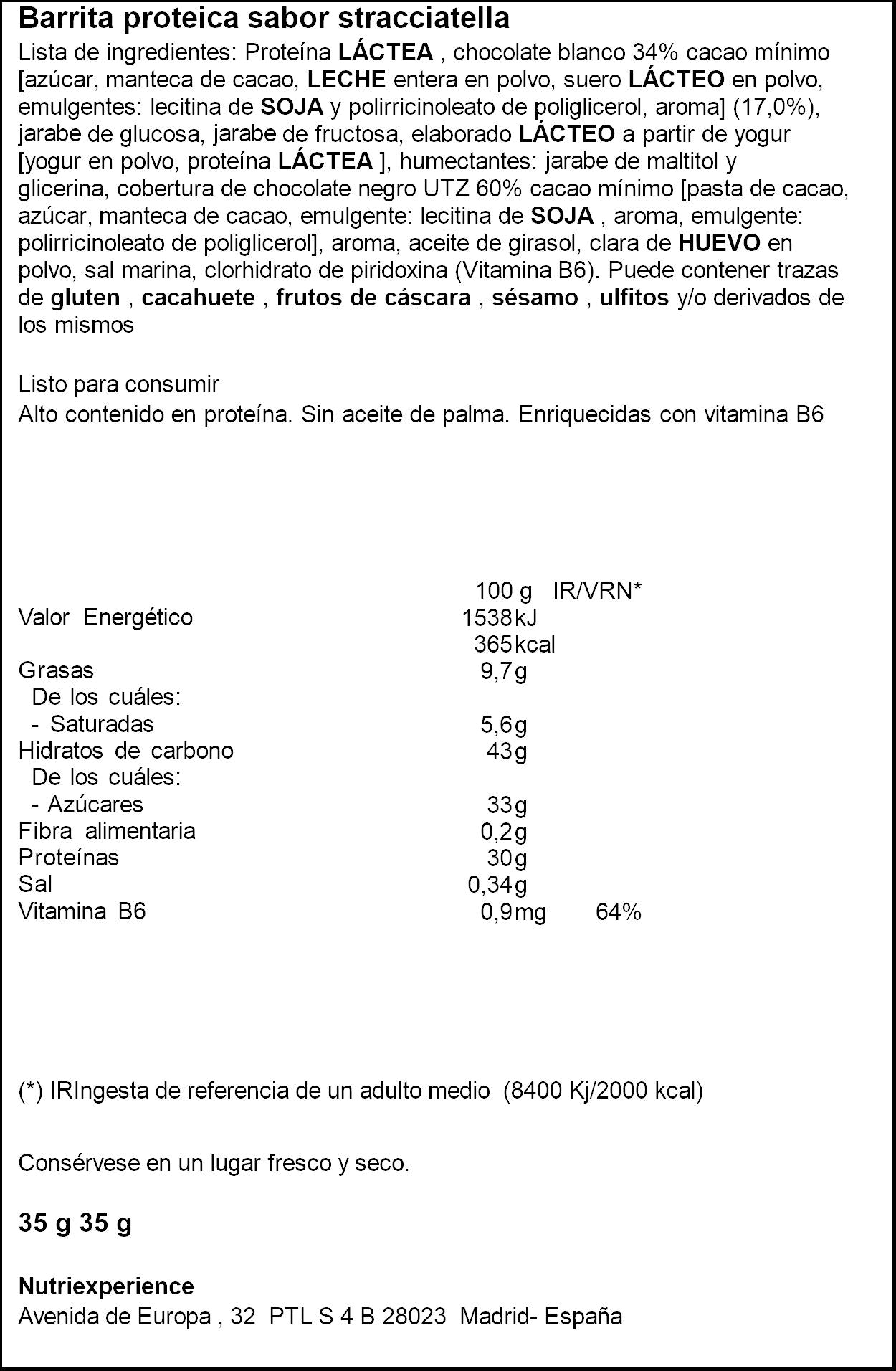 Barrita proteica straciatella Justloading 35g