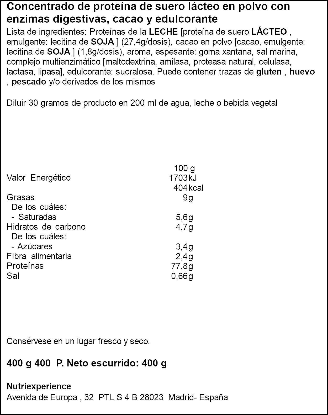 Polvo proteico chocolate bolsa Justloading 400g