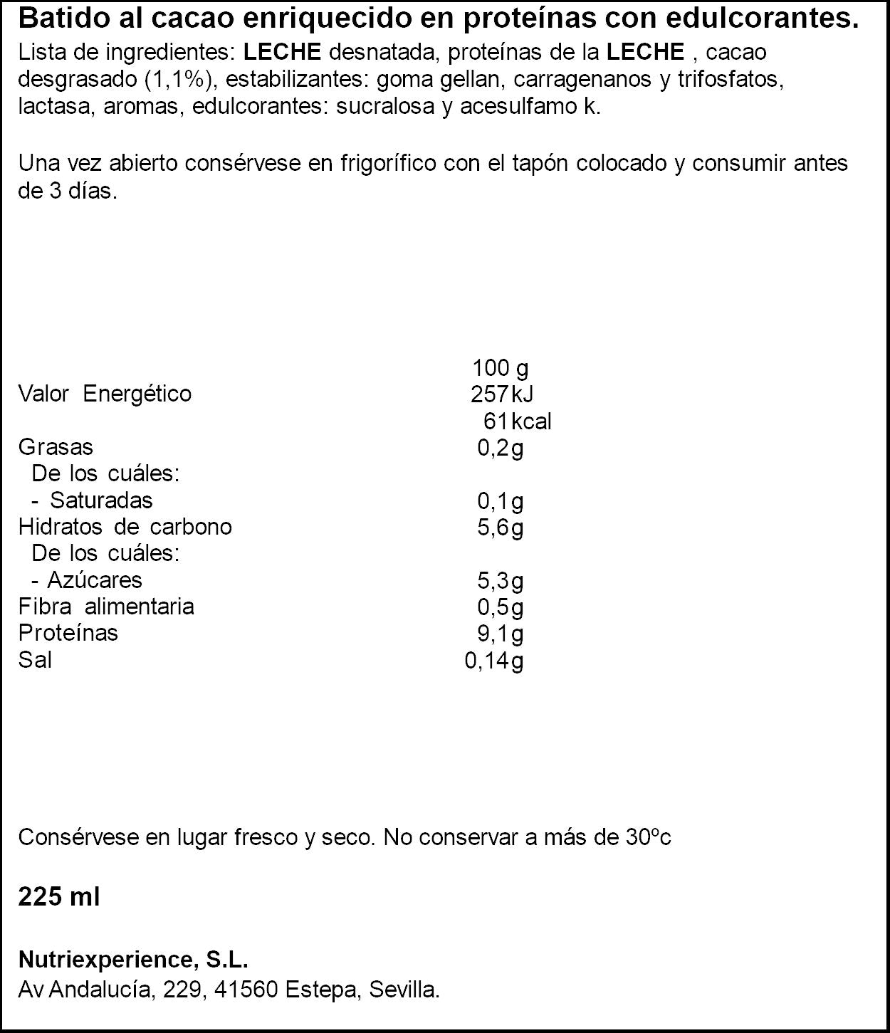 Batidoproteico cacao botella justloading 225ml