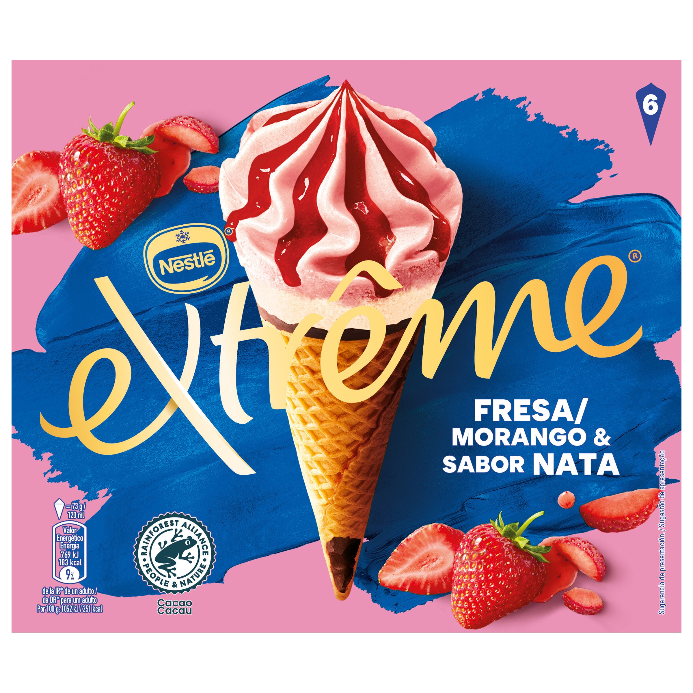 Helado cono fresa nata Extreme p6 120ml/u
