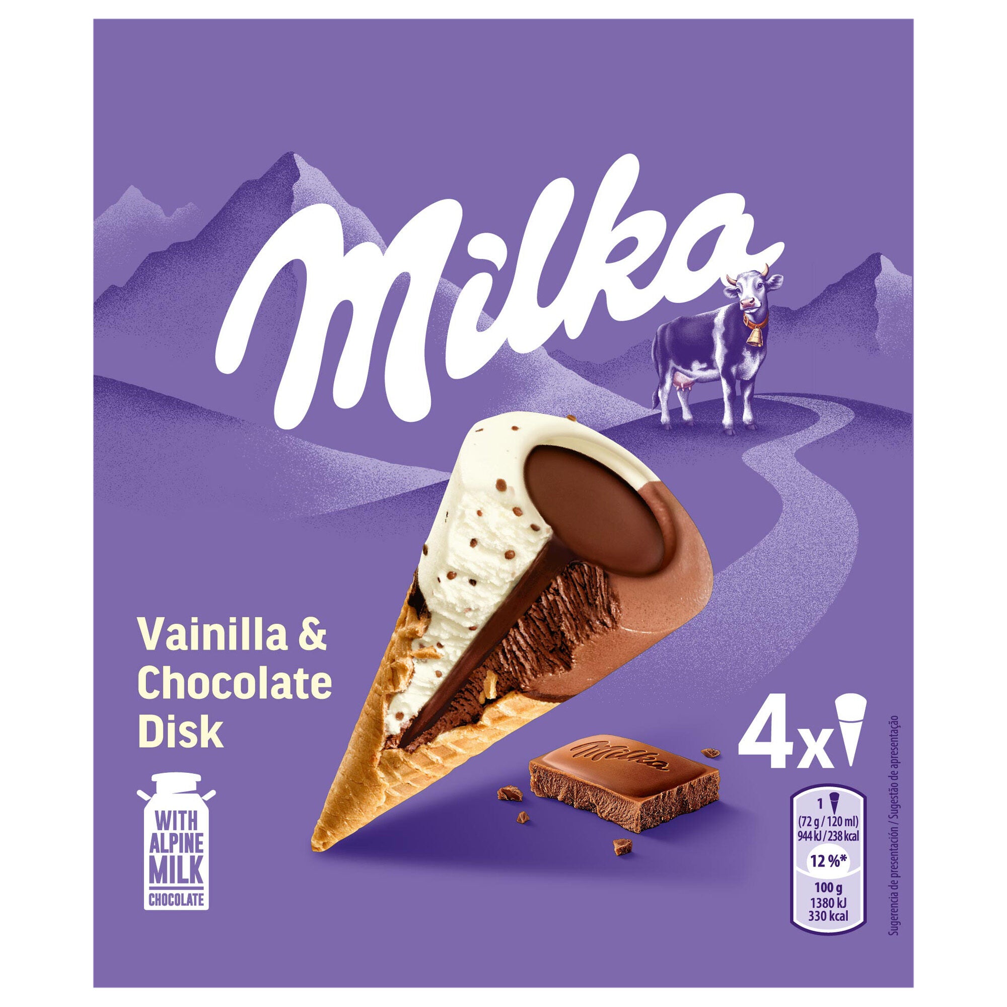 Cono vainilla chocolate Milka p4x120ml
