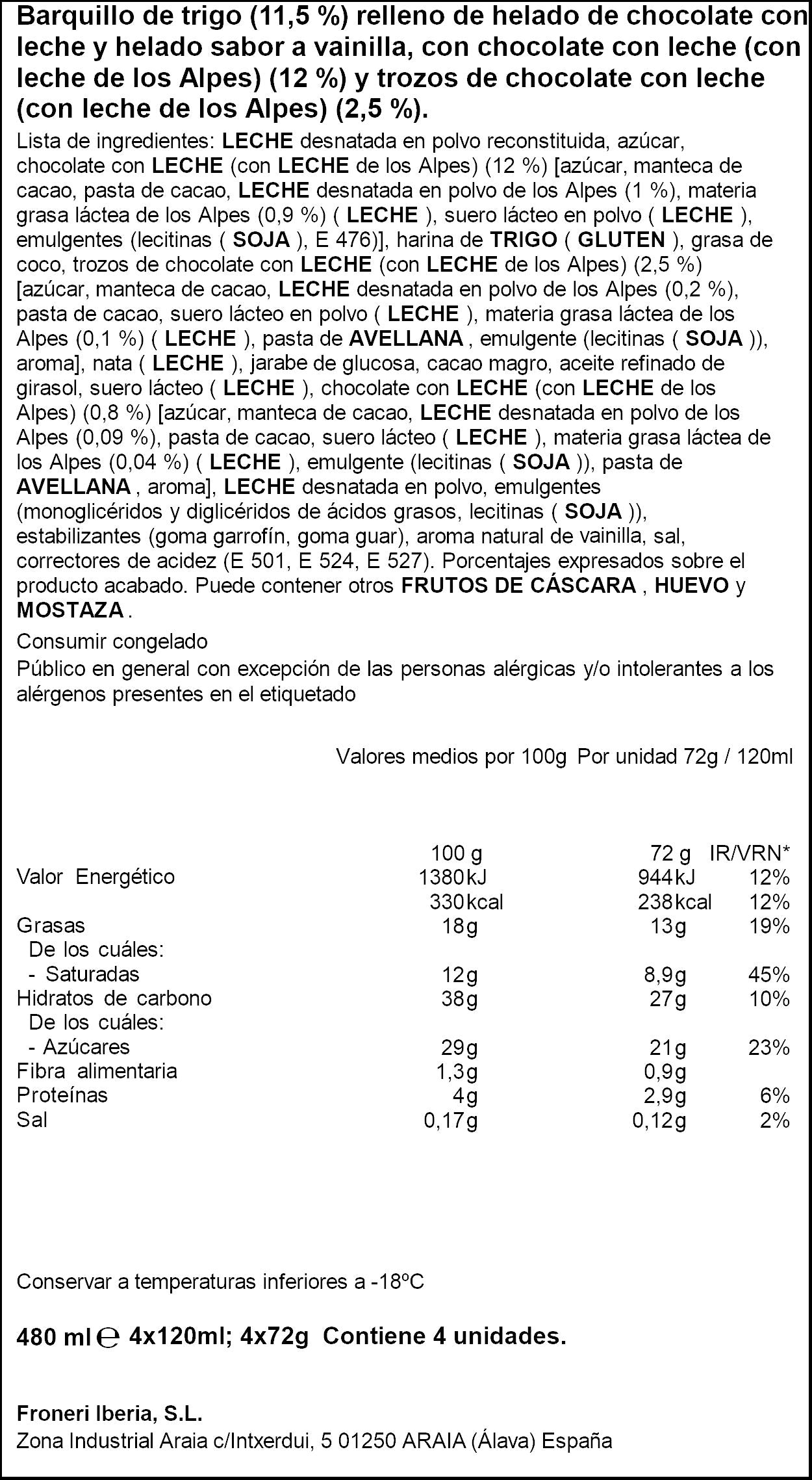 Cono vainilla chocolate Milka p4x120ml