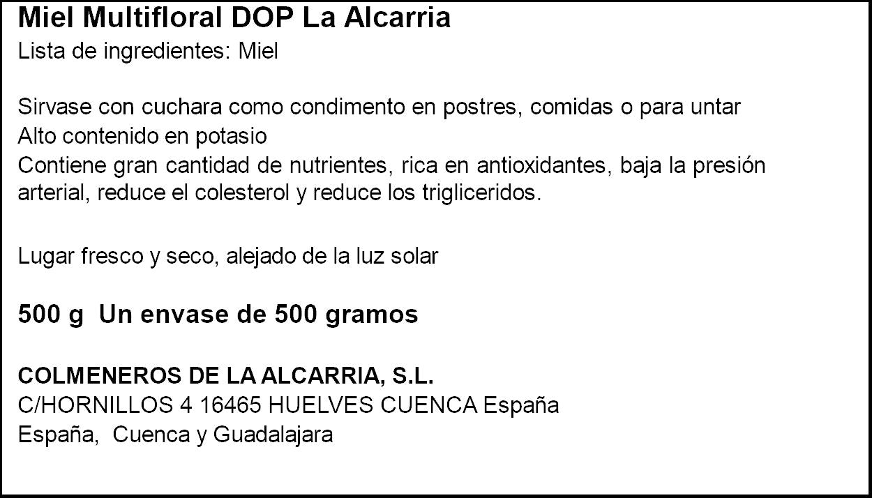 Miel multifloral la alcarria dop Colmenar del abuelo 500g