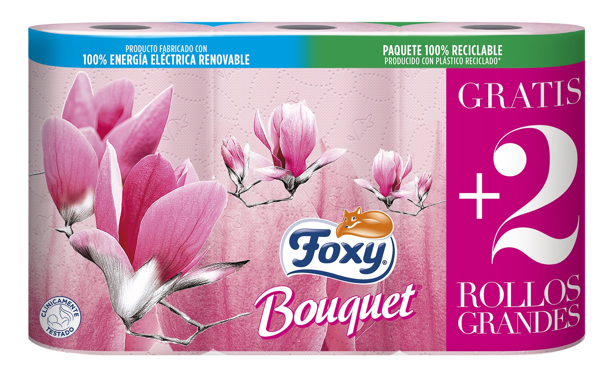 Papel higienico bouquet rosa 3 capas Foxy 4+2 u