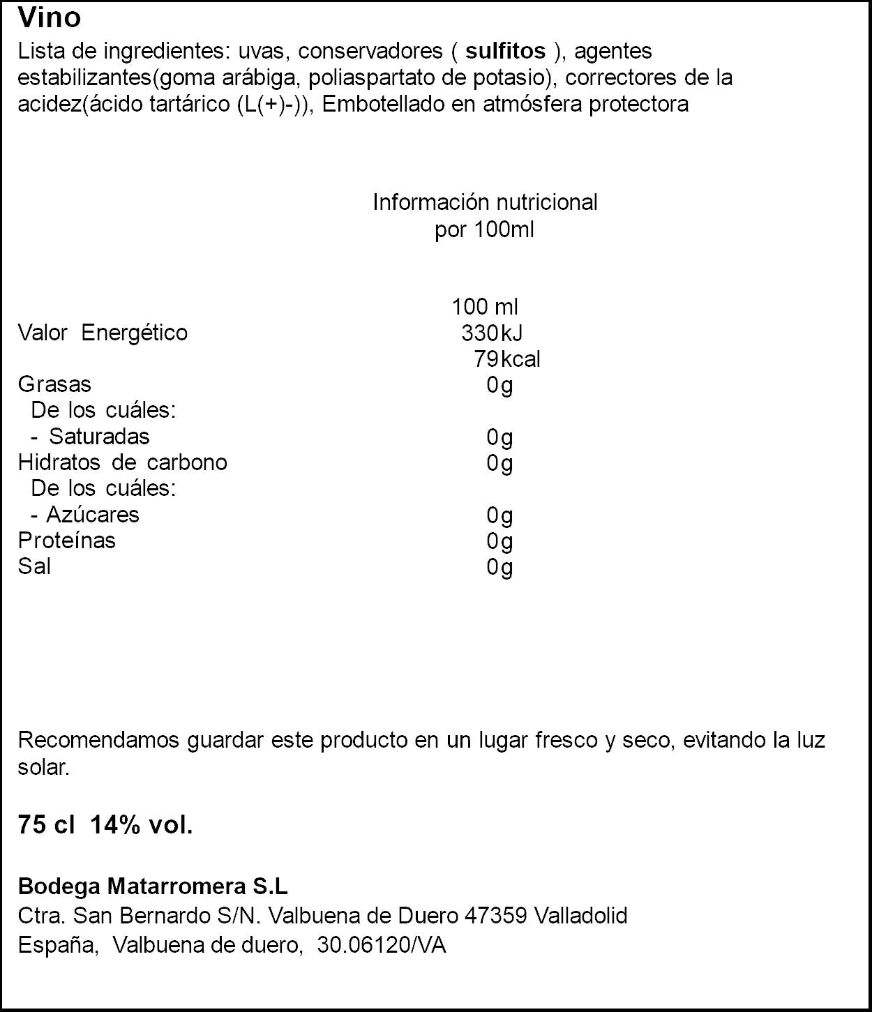 Vino tinto roble ribera del duero Melior 75cl