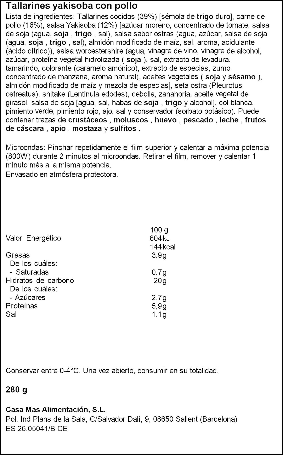 Tallarines estilo oriental Casa mas 280g