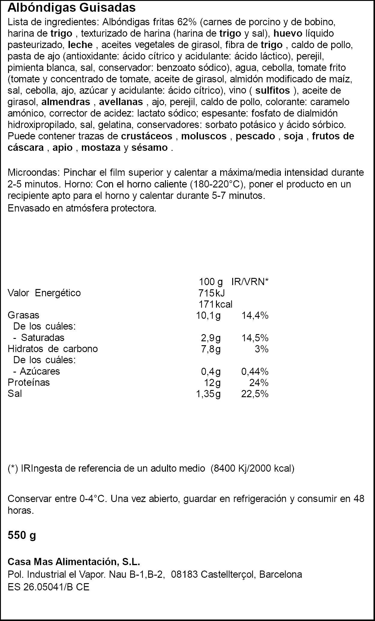Albóndigas guisadas Casa mas 550g