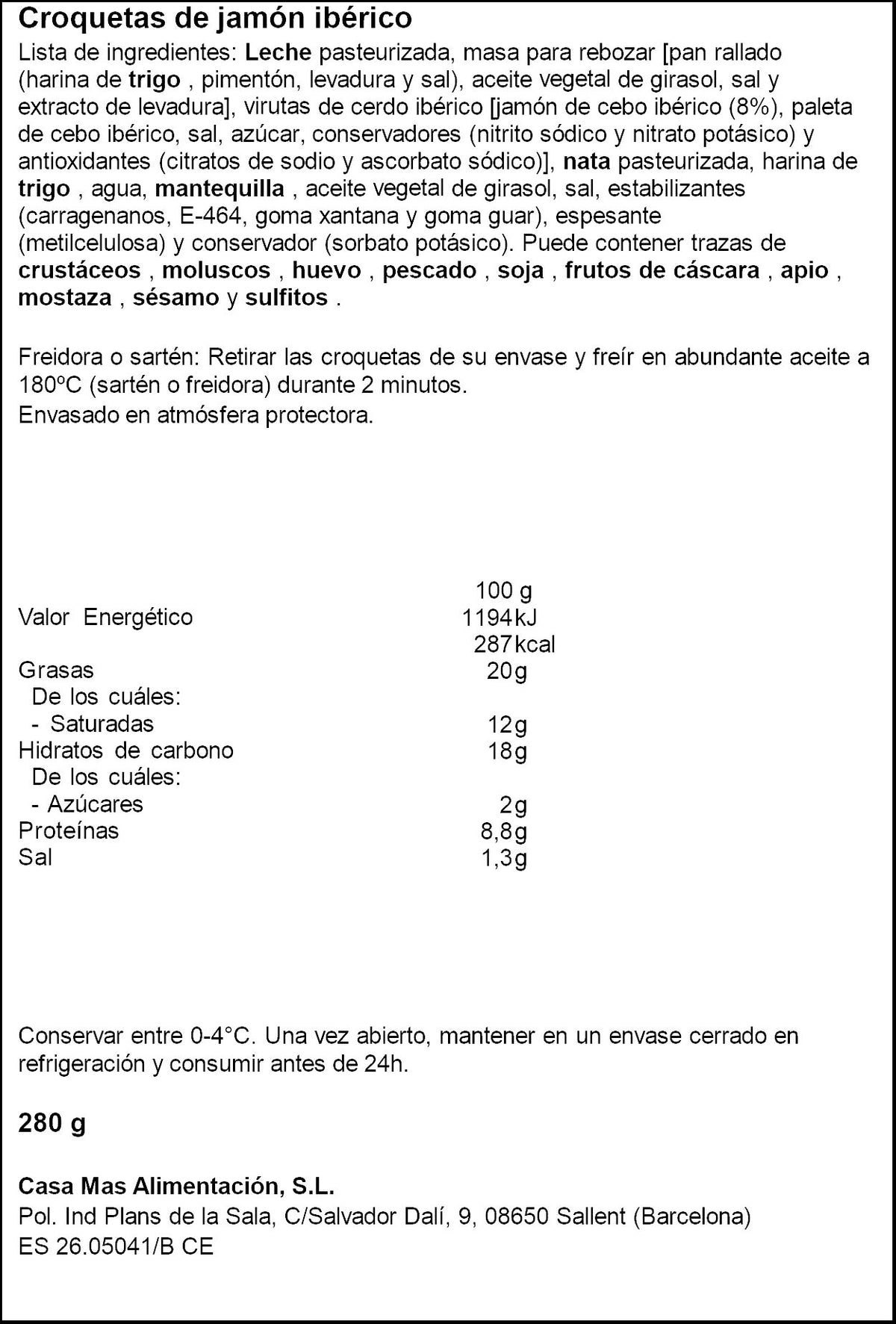 Croqueta jamón ibérico Casa mas 280g