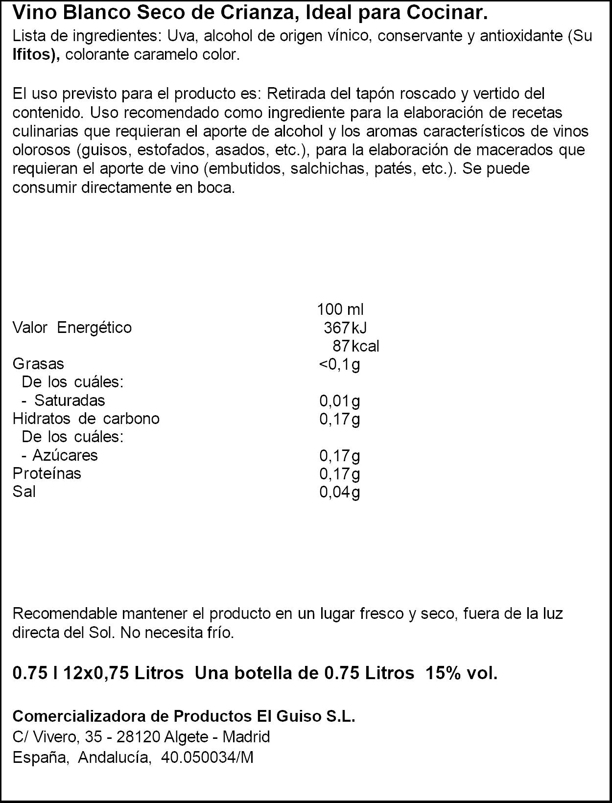 Vino para cocinar oloroso Al gusto 750ml