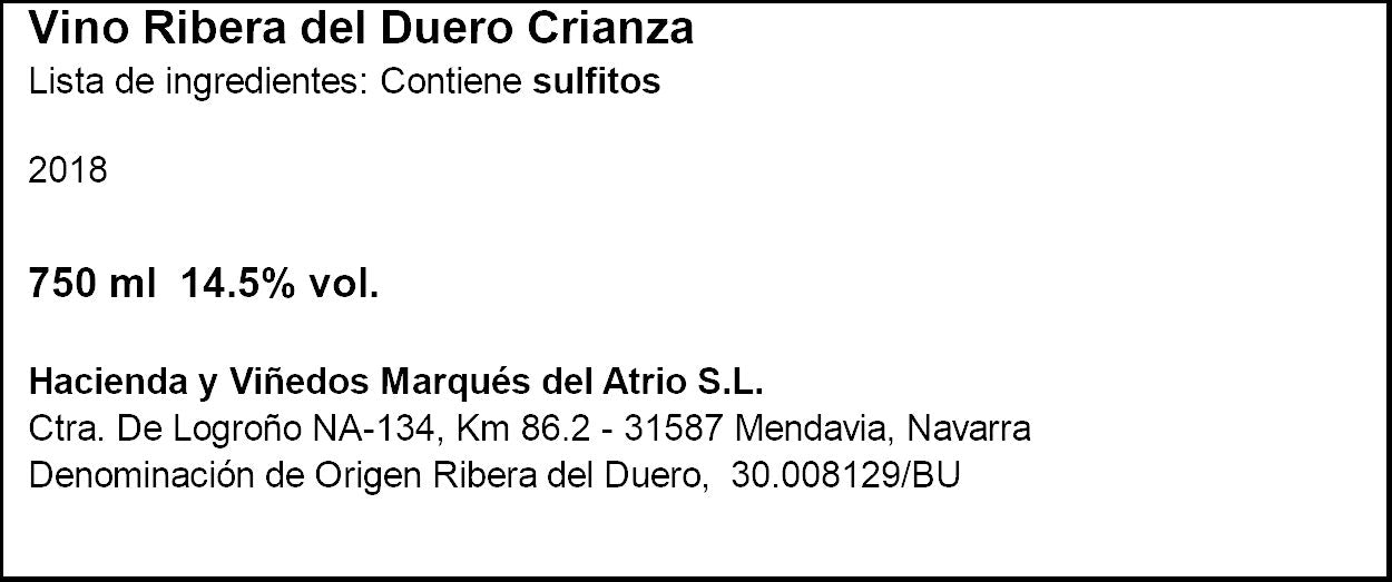 Vino tinto ribera del duero crianza Valderivero 750ml