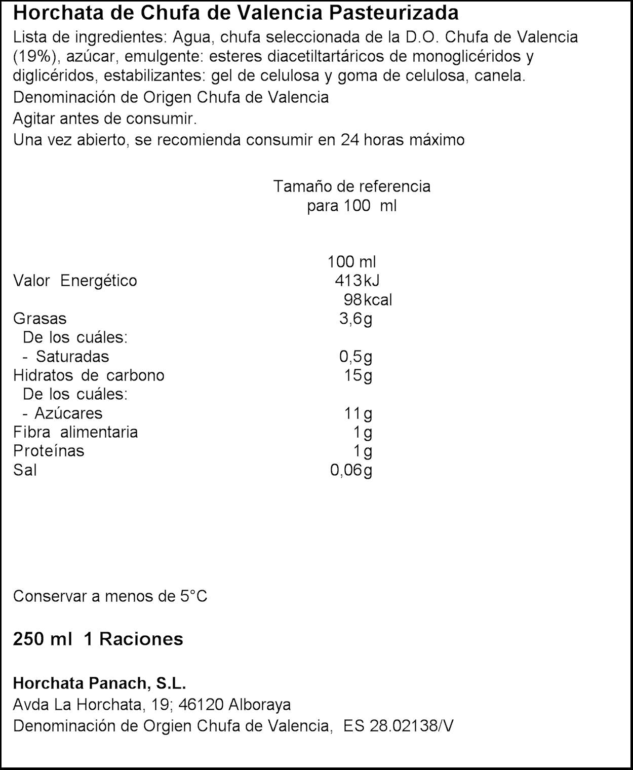 Horchata refrigerada vaso Xufatopia 250ml