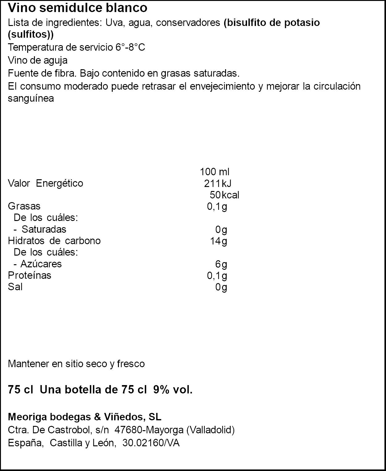 Vino blanco tier semidulc verdej Esencia 27 750ml