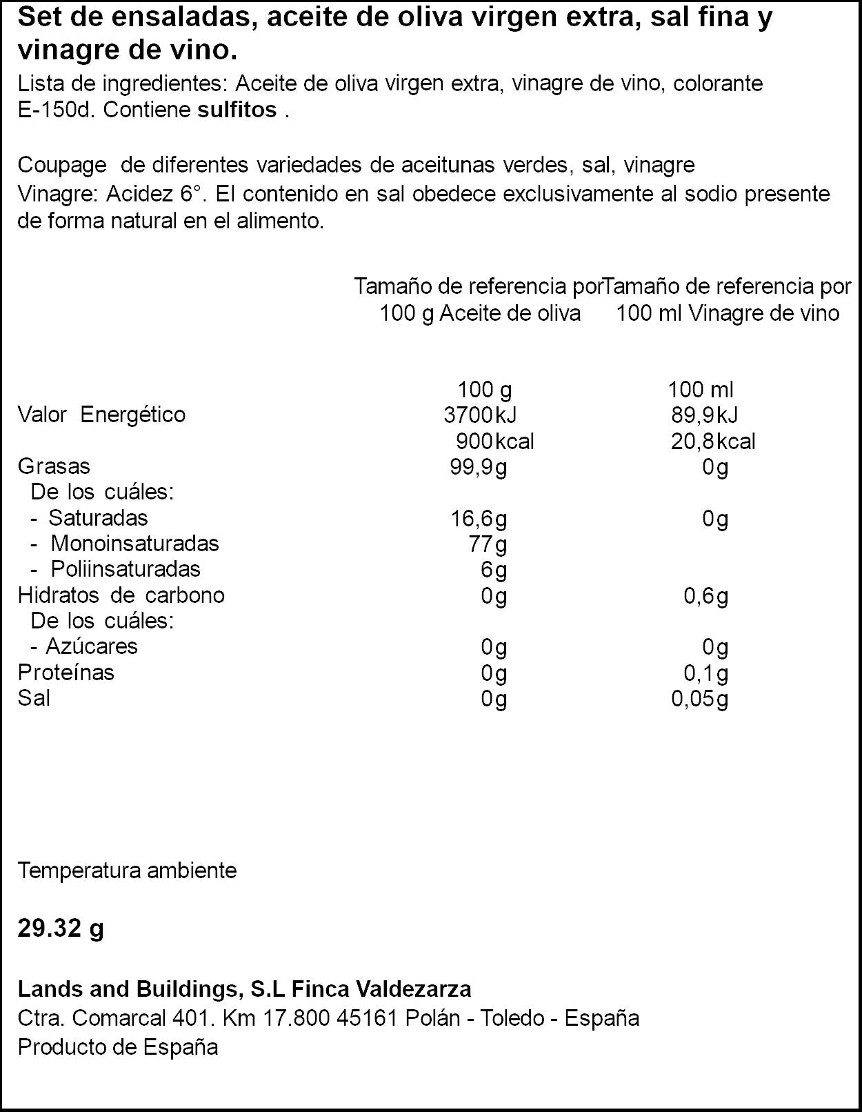 Set aceite+vinagre+sal Valdezarza pack-5