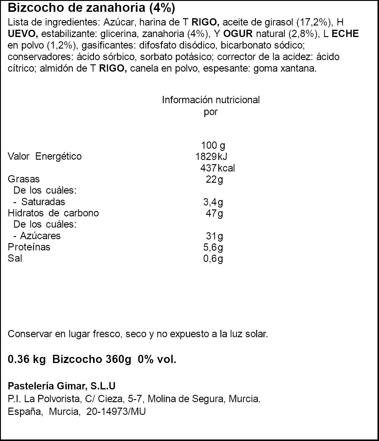 Bizcocho zanahoria Gimar 360g