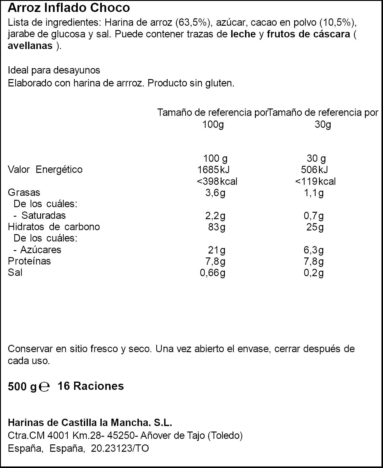 Cereales arroz inflado chocolate Cerides 500g