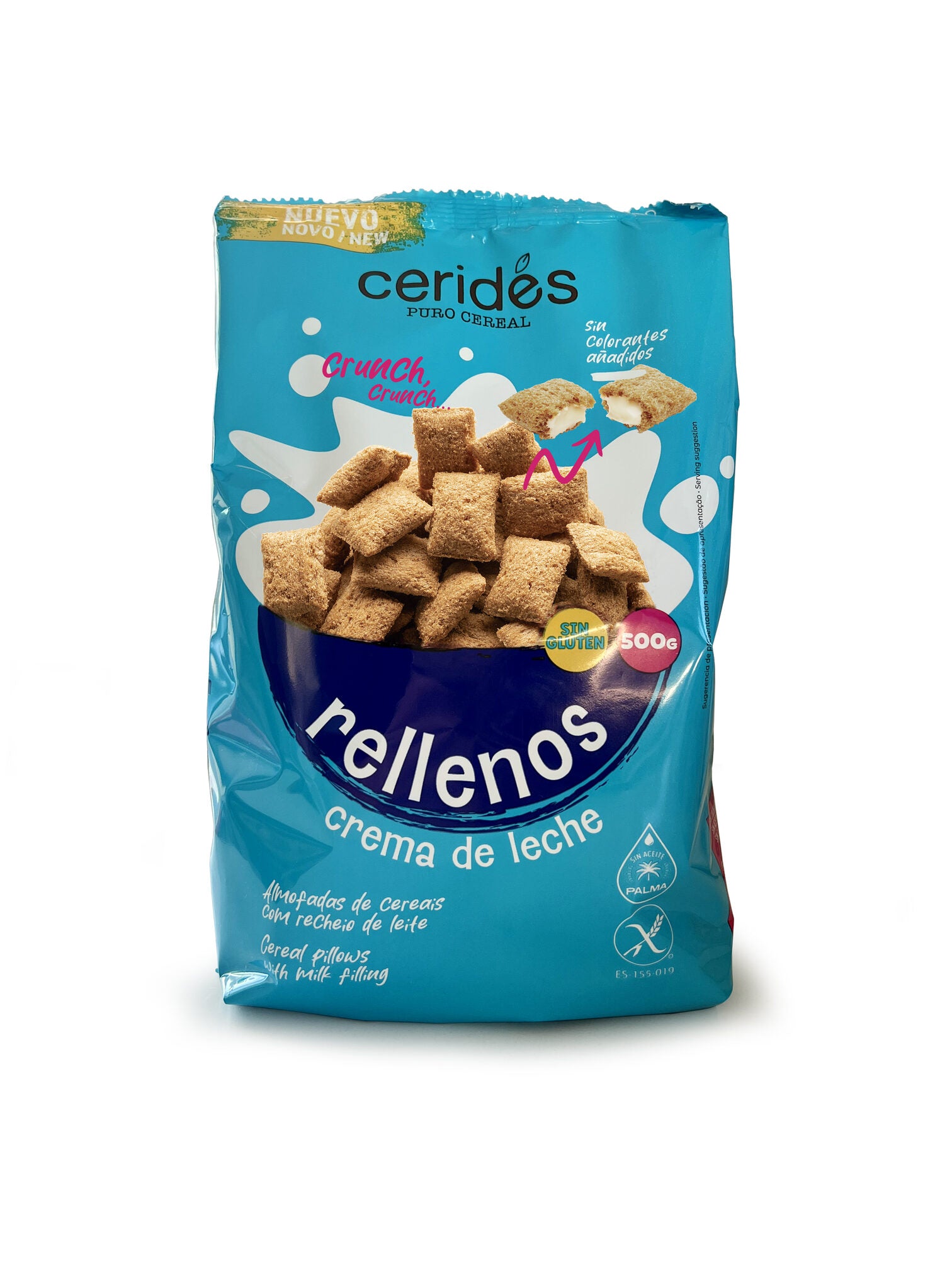 Cereales almohadillas relleno leche s/gluten Cerides 500g