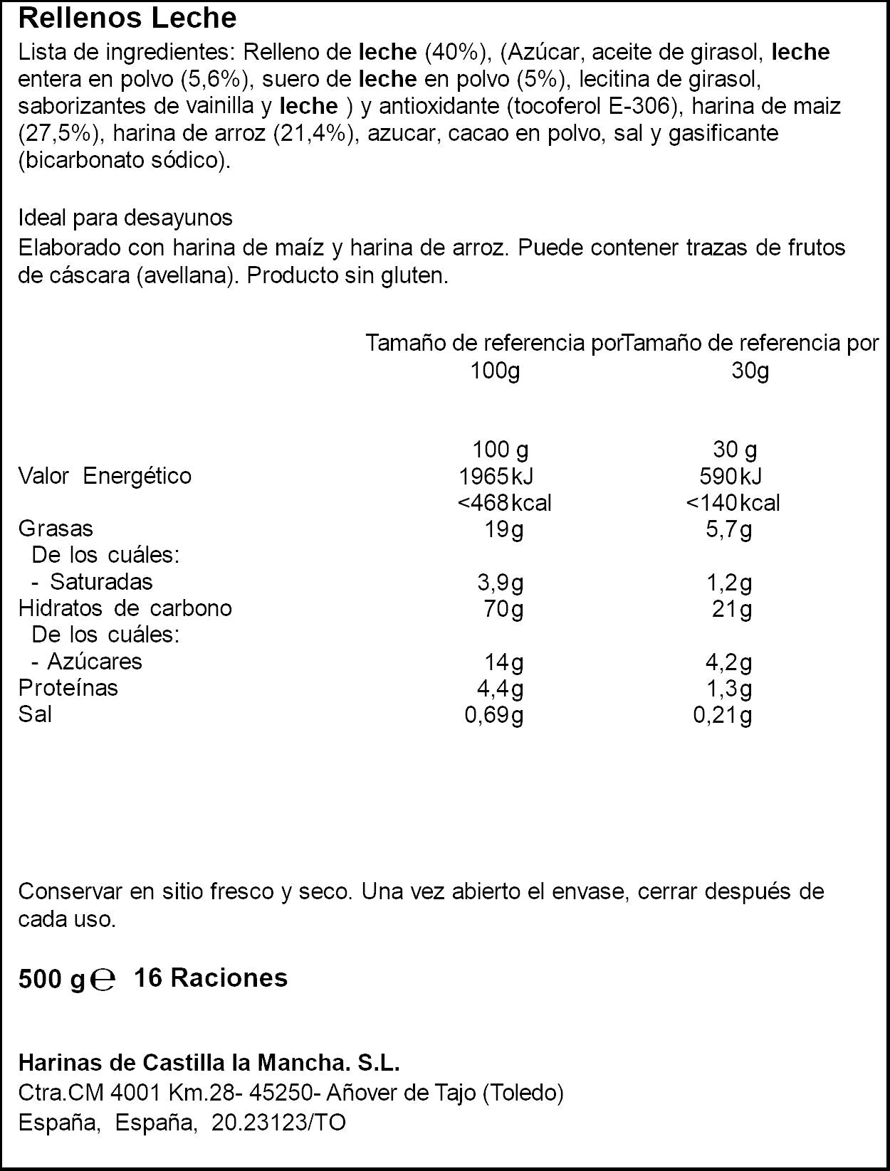 Cereales almohadillas relleno leche s/gluten Cerides 500g