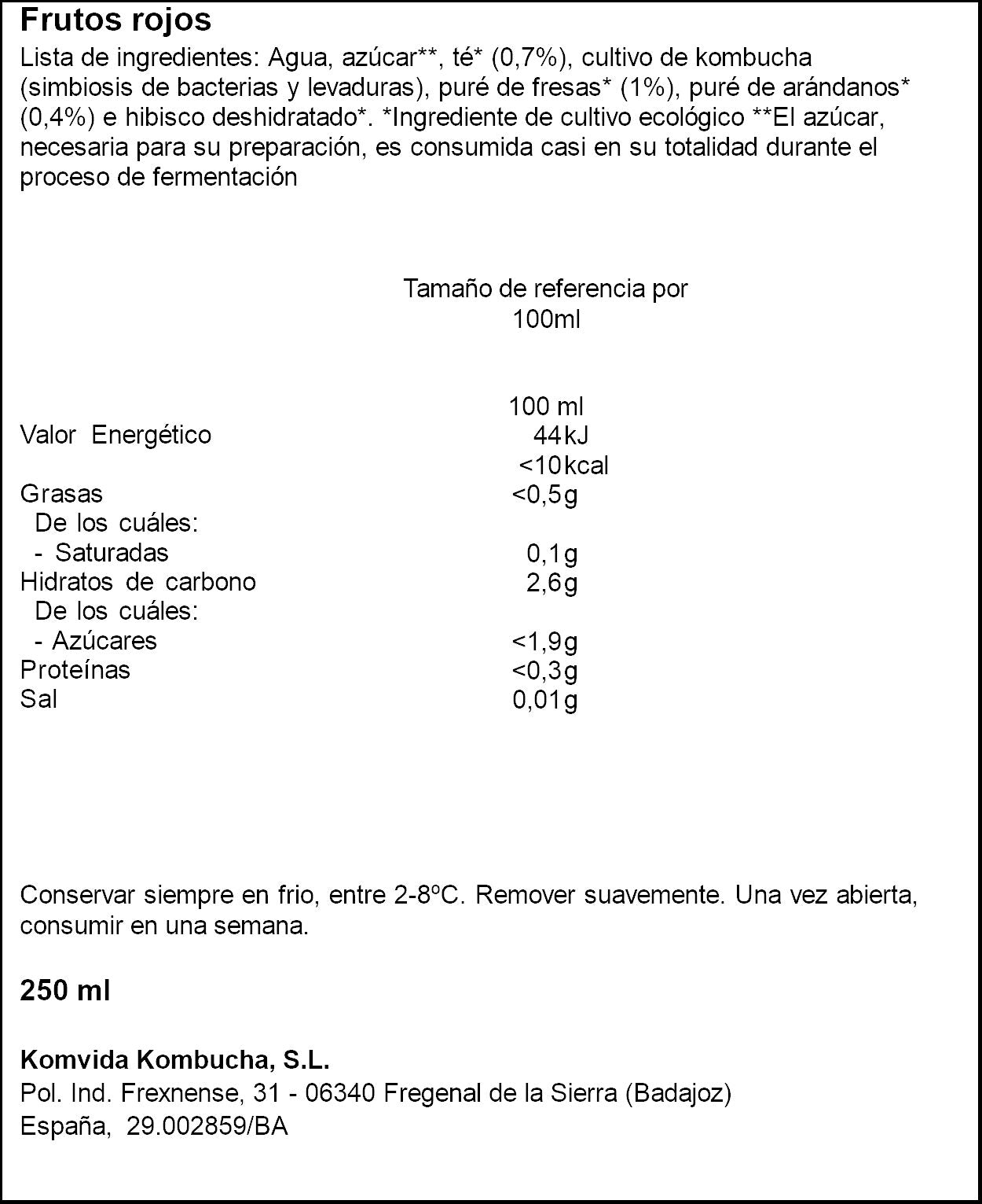 Kombucha frutos rojos Komvida 250ml