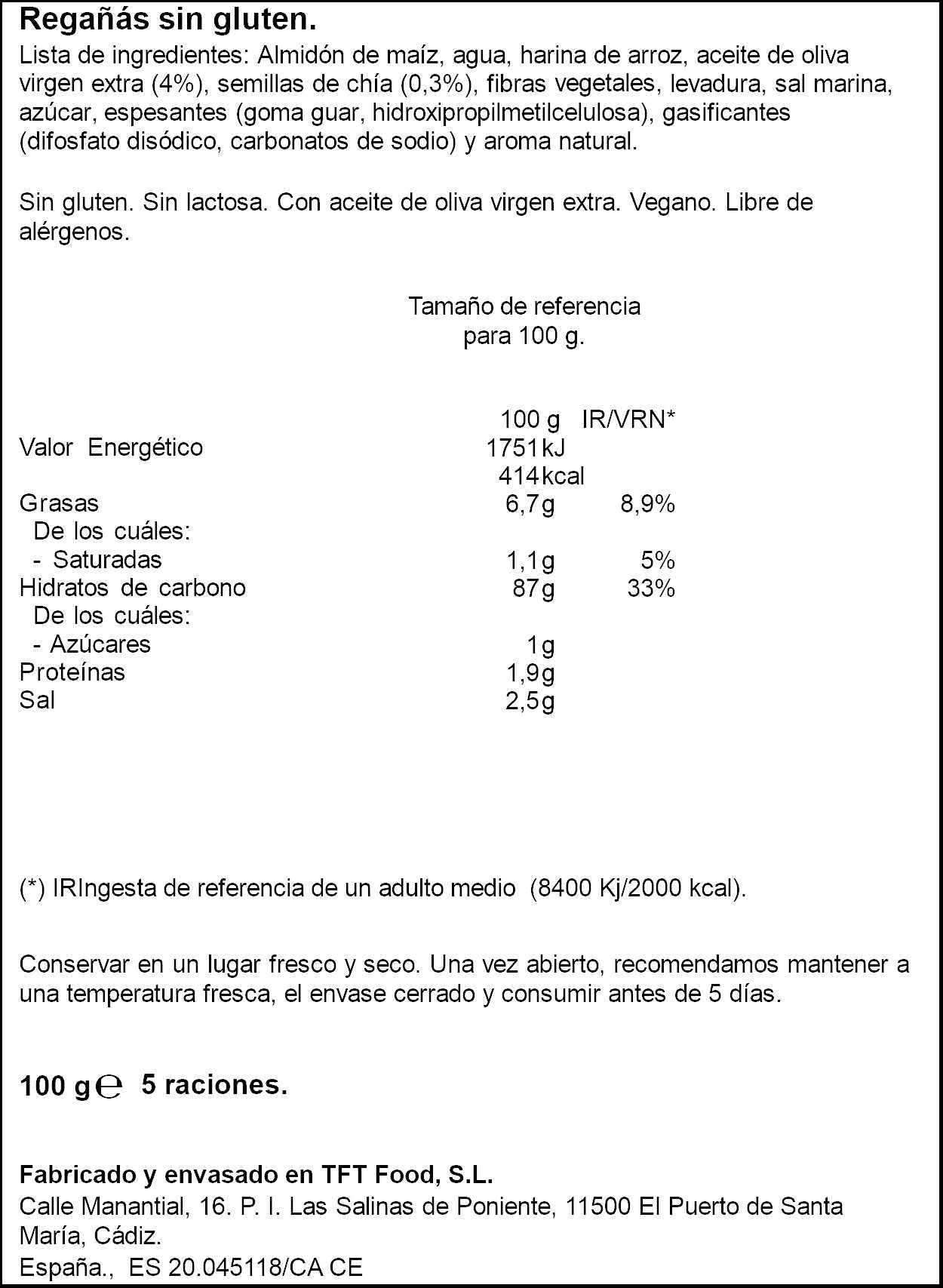 Regañas s/gluten c/chia ac oliva Abuelo bread 100g