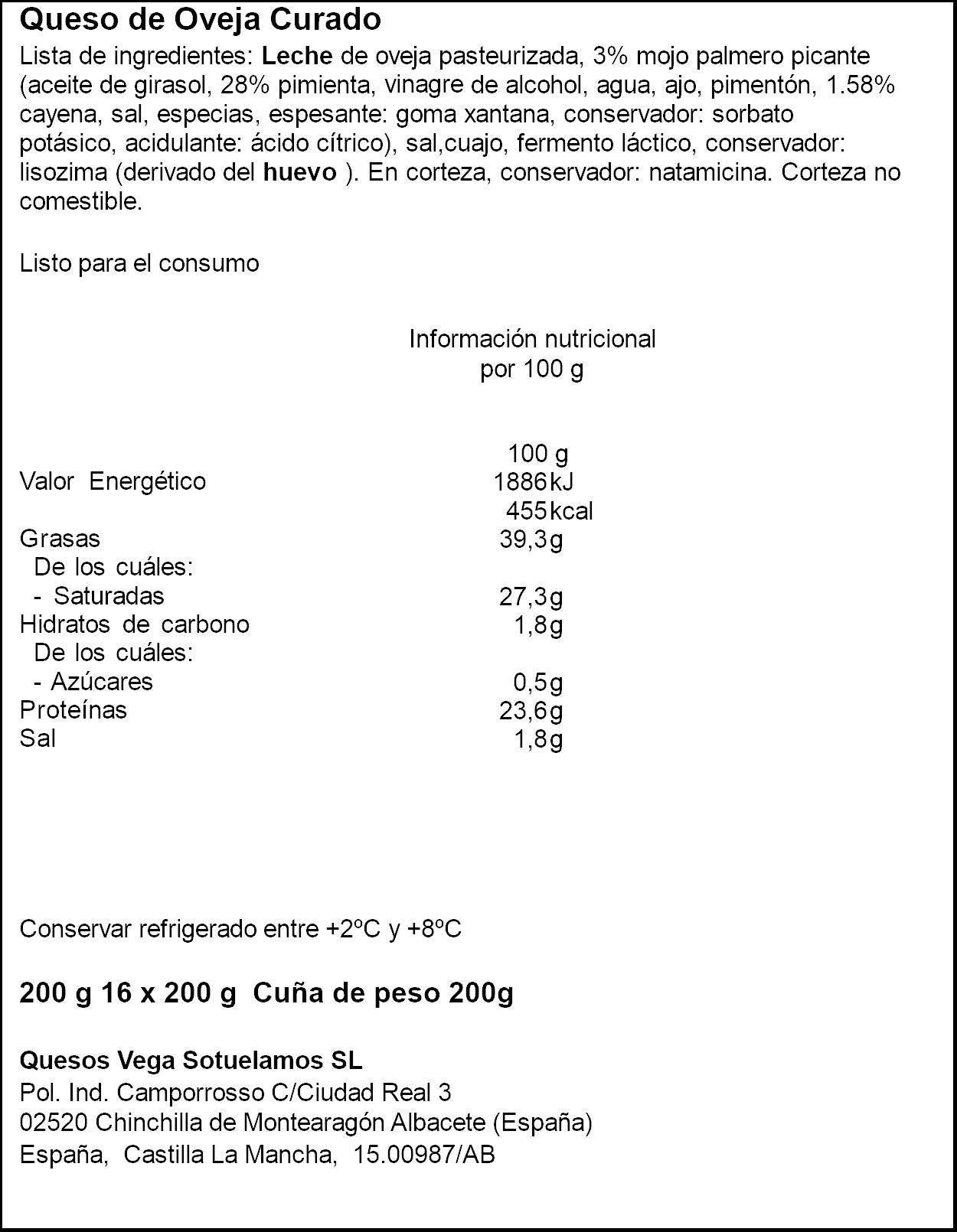 Cuña de queso mojo picon Vegasotuelamos 200g