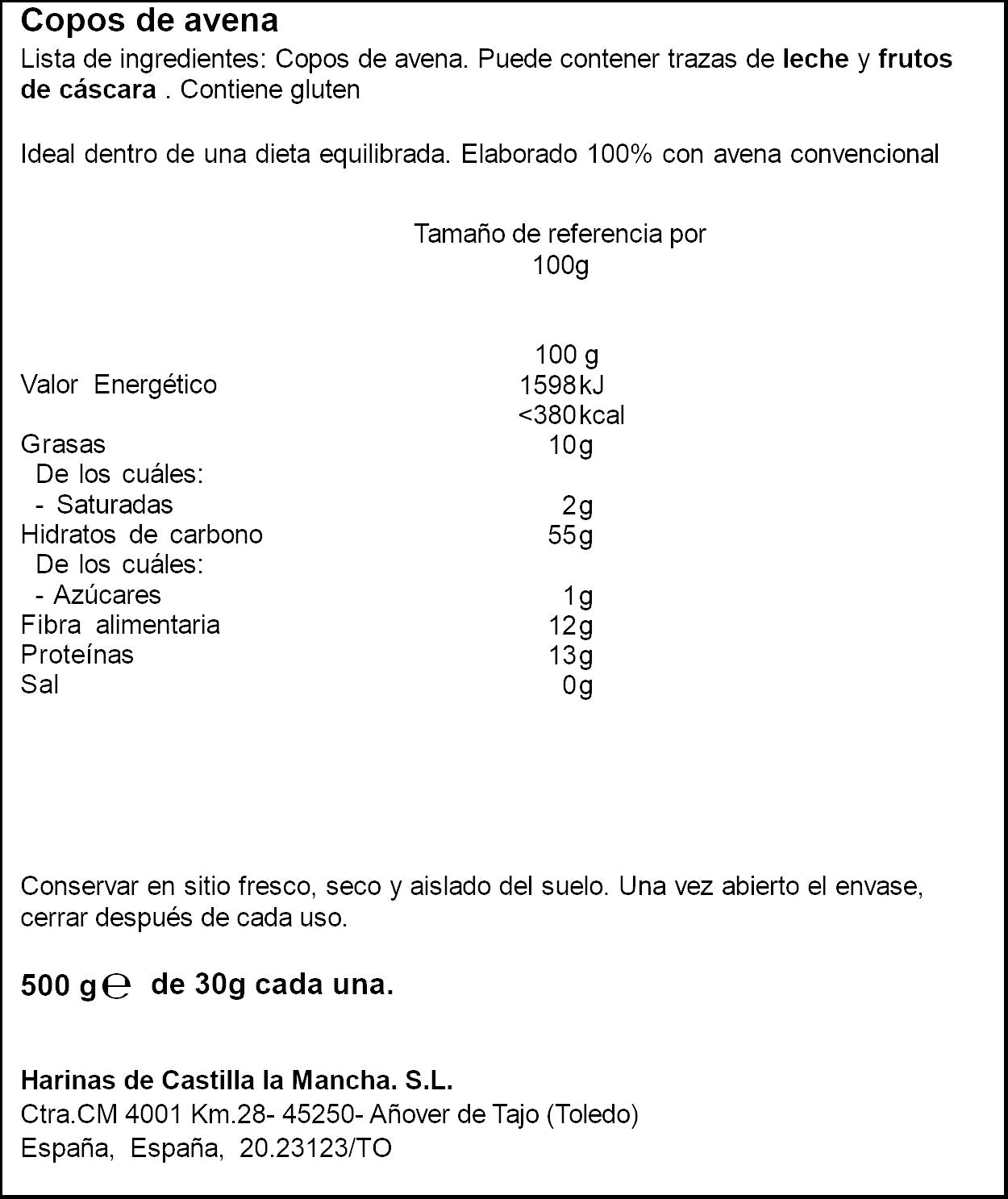 Cereales copos de avena Haricaman 500g