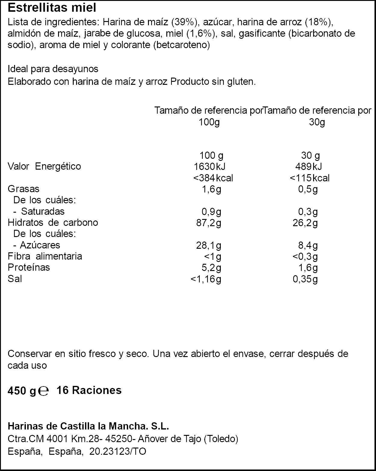 Cereales estrellitas c/miel Cerides 450g