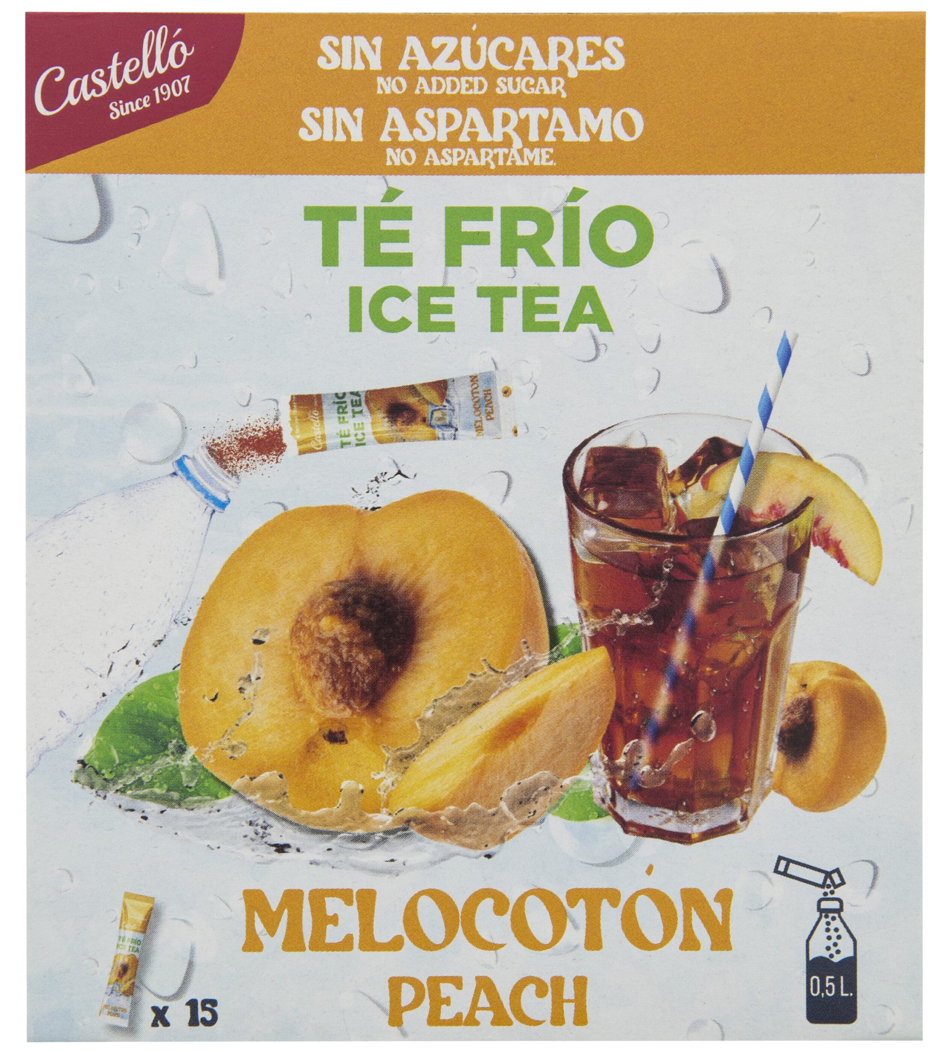 Té para diluir sabor melocotón Castelló p15 3g/u