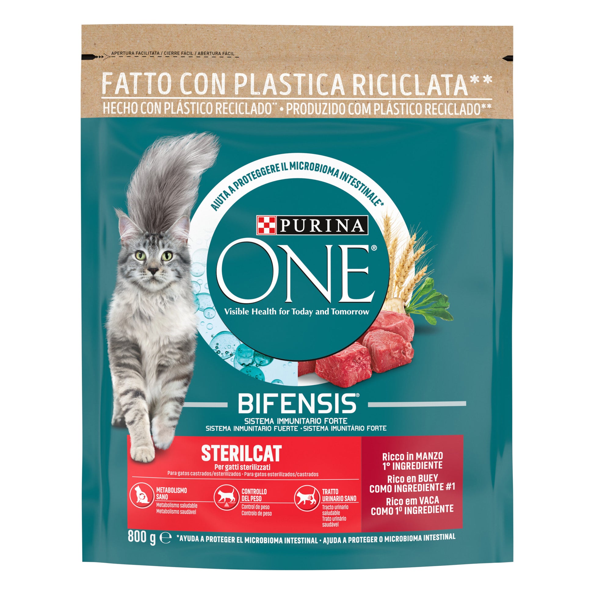 Comida seca gato estirilizados buey/trigo bolsa Purina 800g