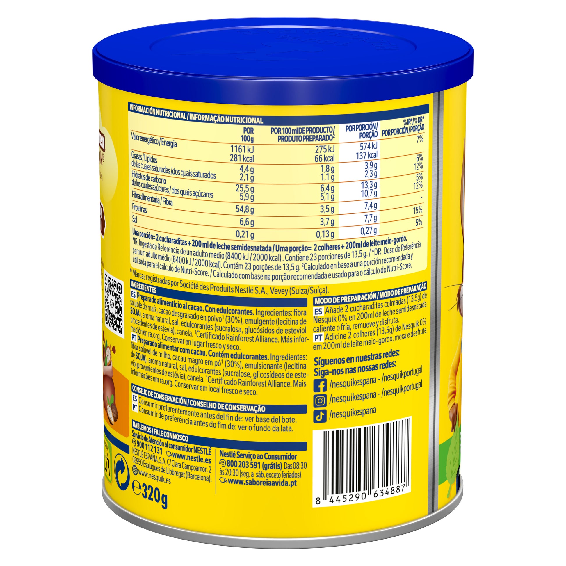Cacao en polvo 0%azucar Nesquik 320g