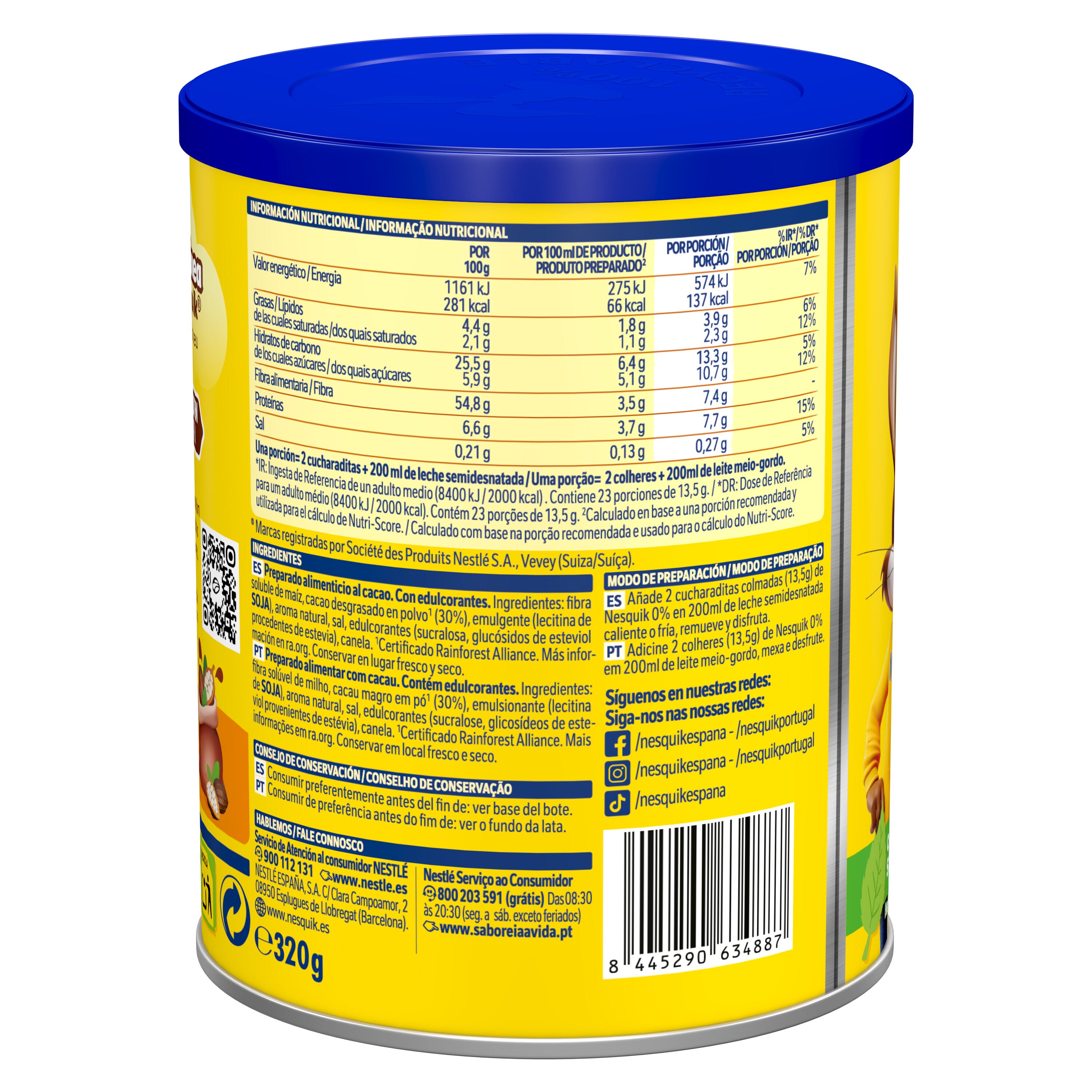 Cacao en polvo 0%azucar Nesquik 320g