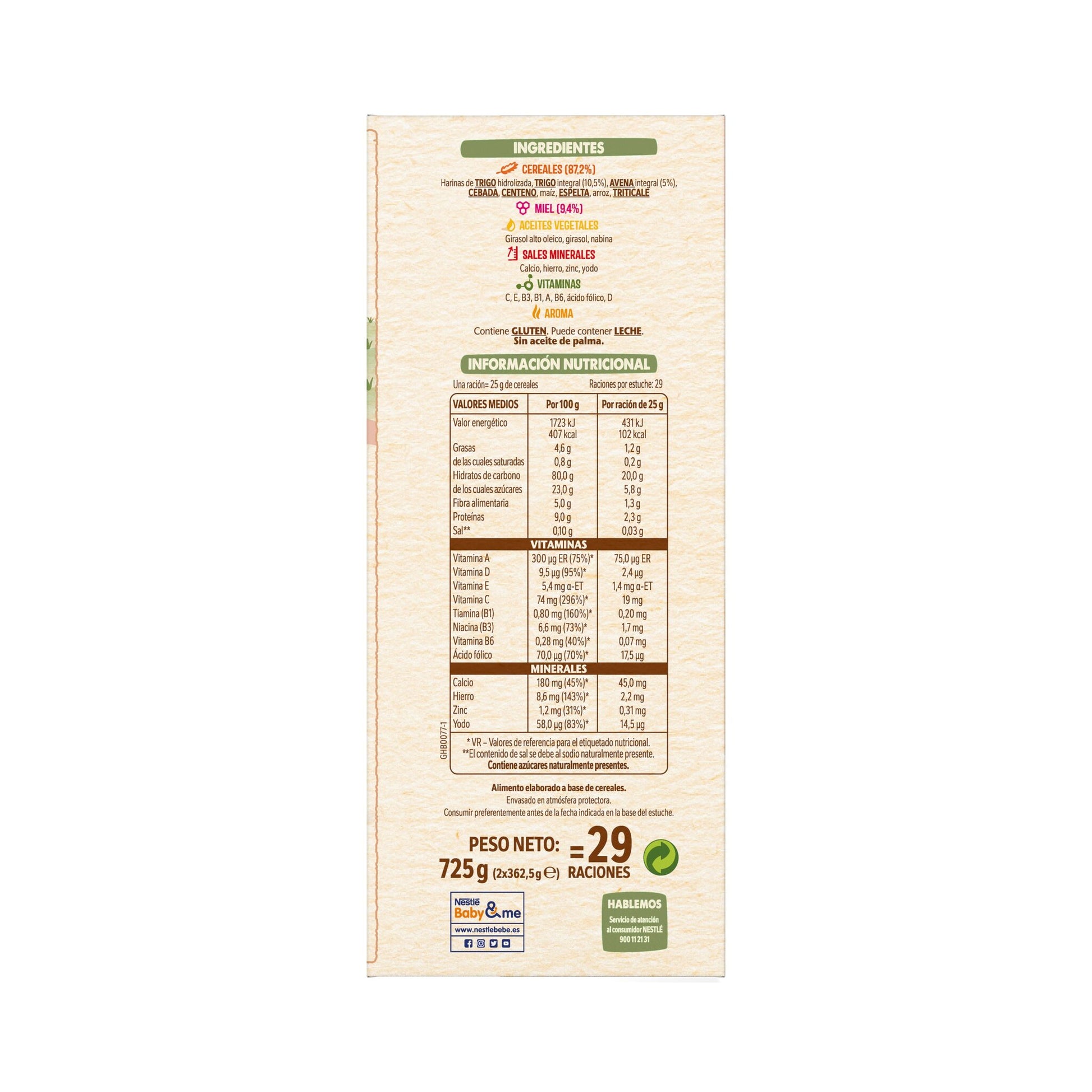 Preparado de papilla 8 cereales con miel Nestle 725g