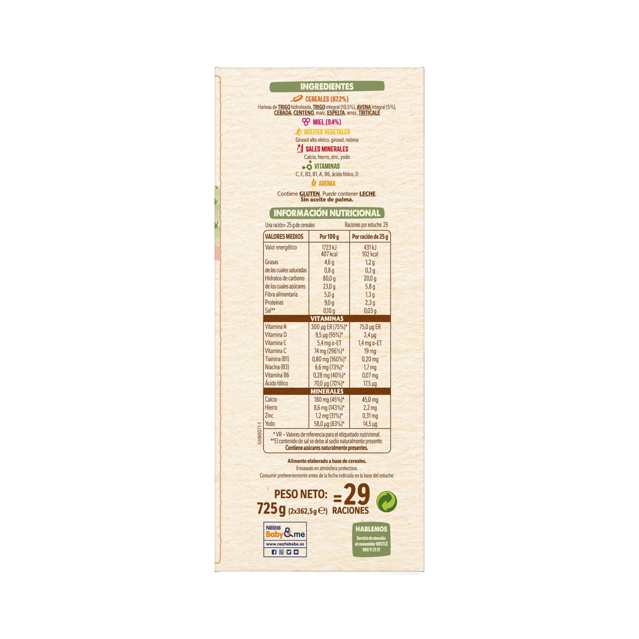 Preparado de papilla 8 cereales con miel Nestle 725g