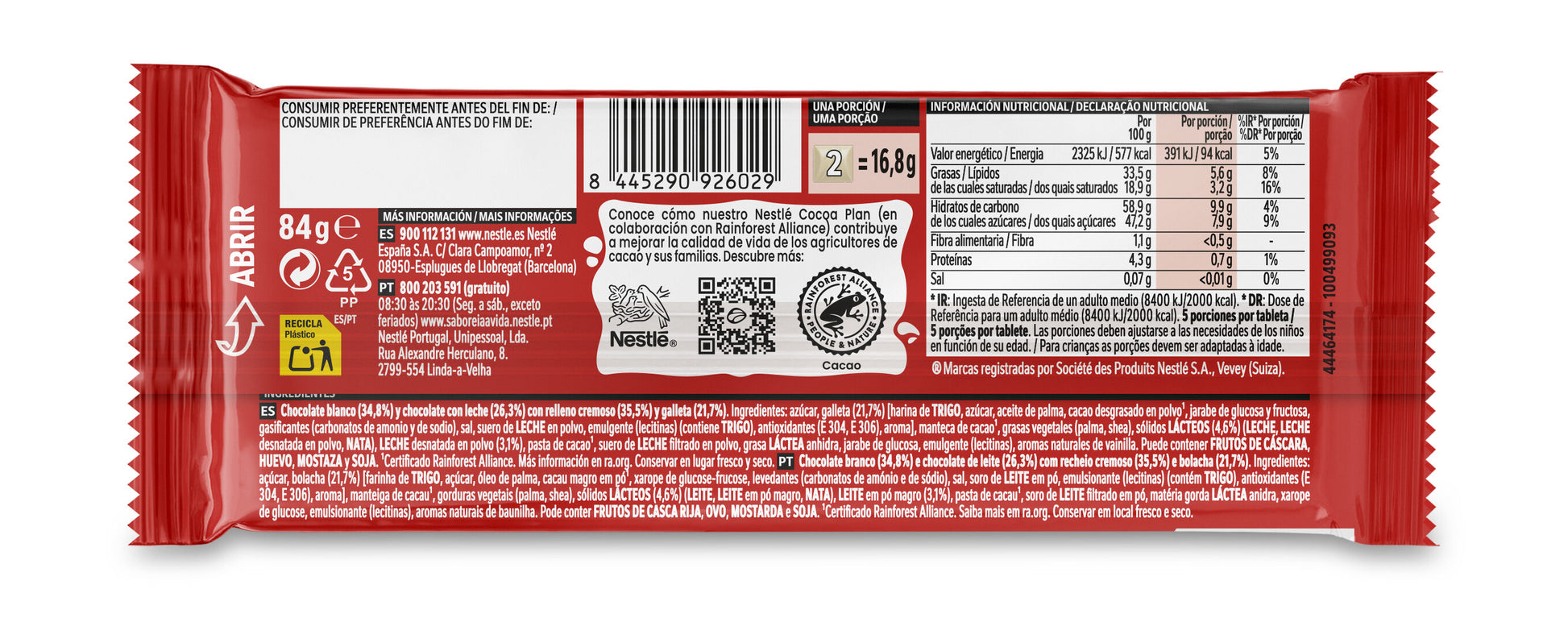 Chocolate extrafino filipinos blancos Nestle 84g