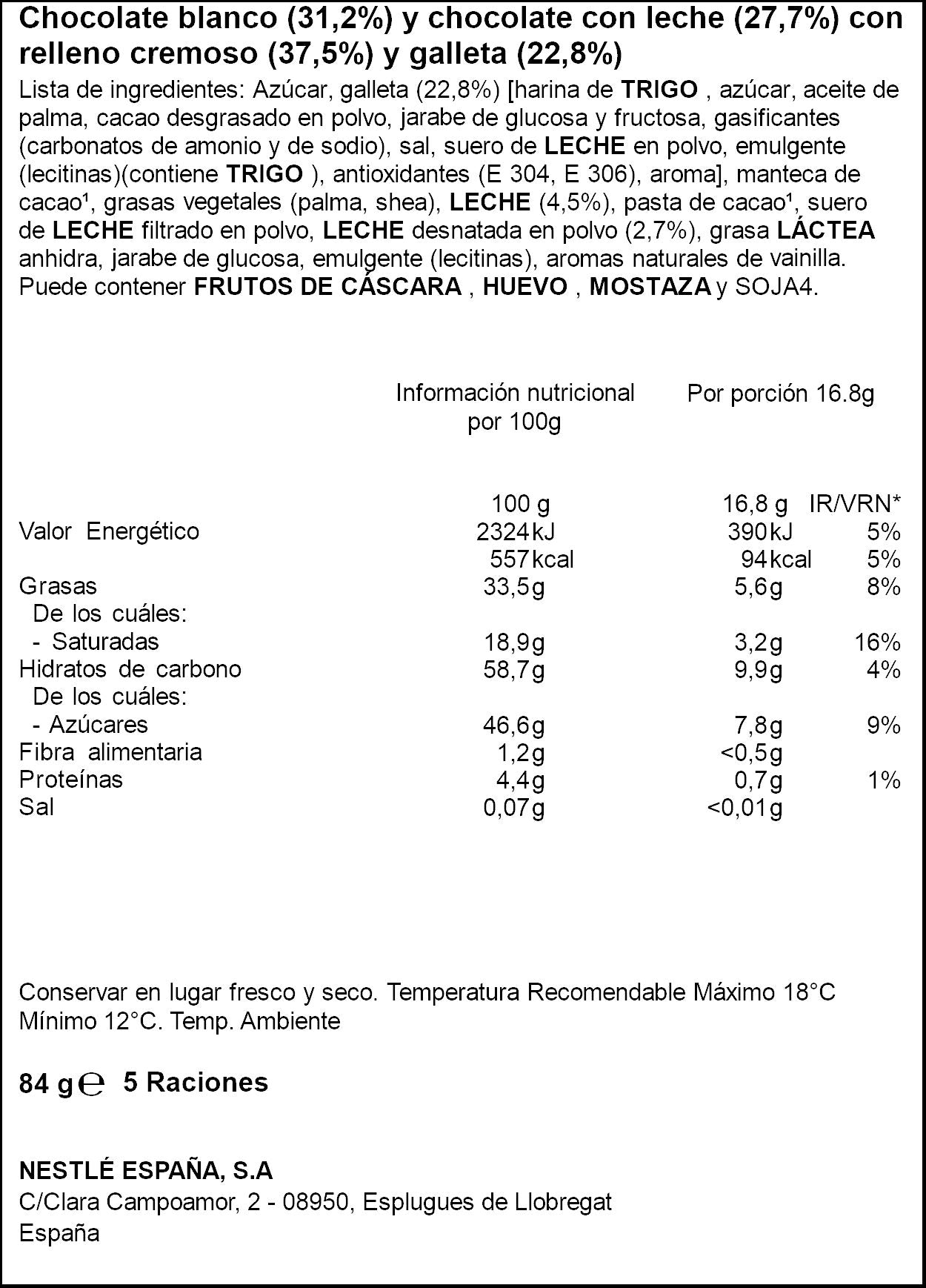Chocolate extrafino filipinos blancos Nestle 84g
