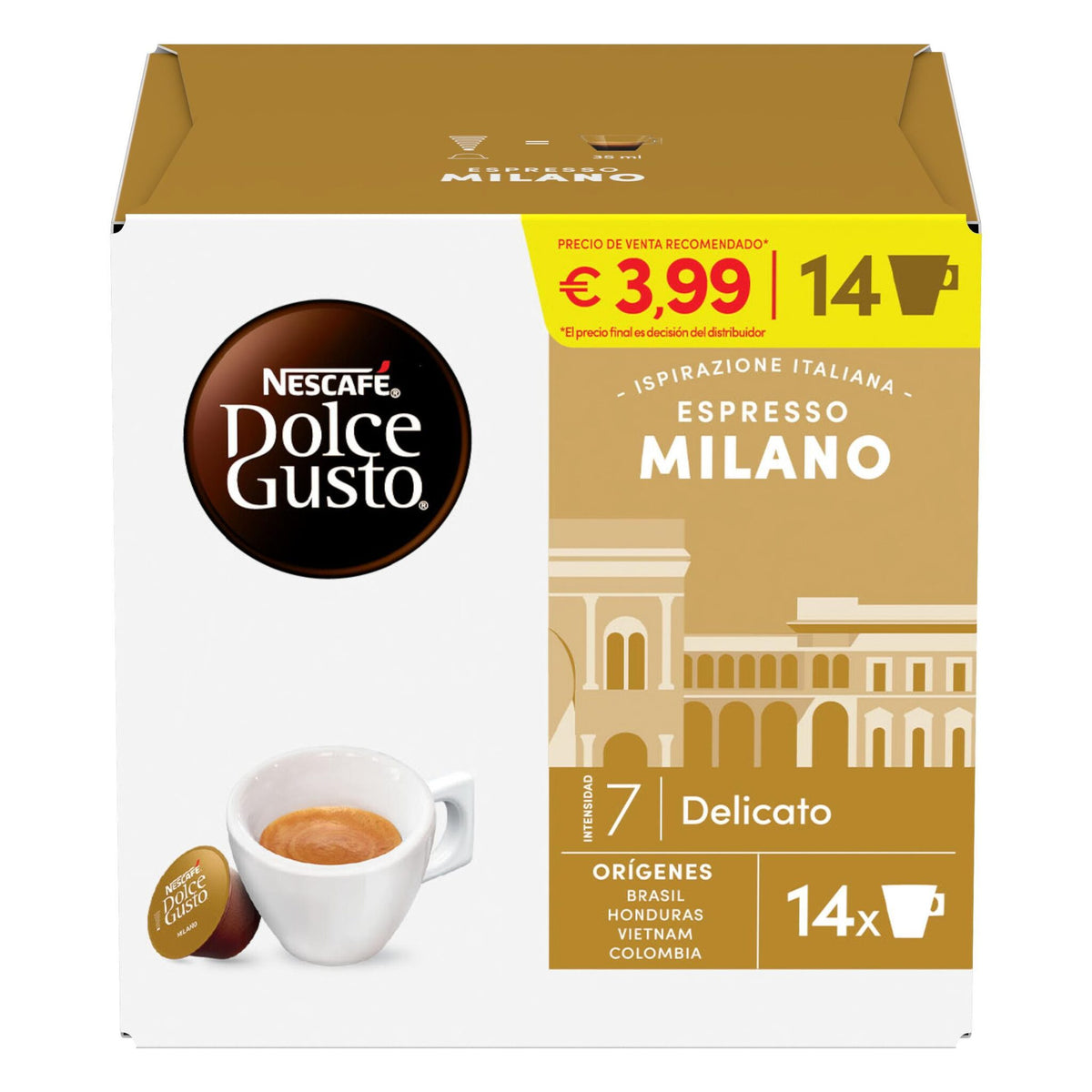 Café cápsula espresso milano delicato Dolce gusto p14 258g