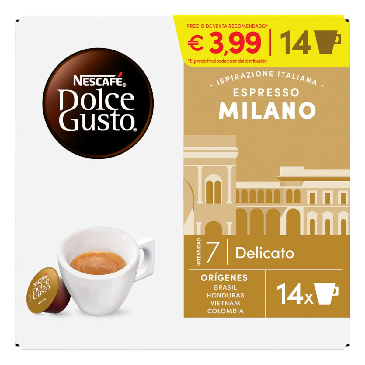Café cápsula espresso milano delicato Dolce gusto p14 258g